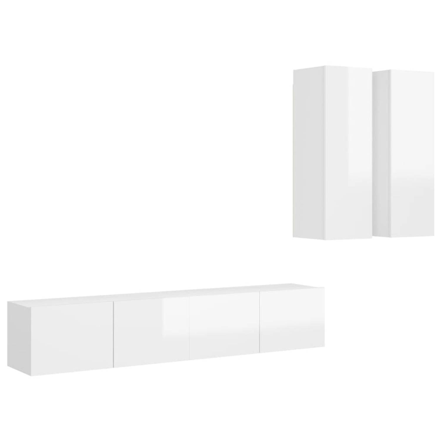 The Living Store Televisiemeubelset - Hoogglans wit - 2x 80x30x30 cm + 2x 30.5x30x90 cm