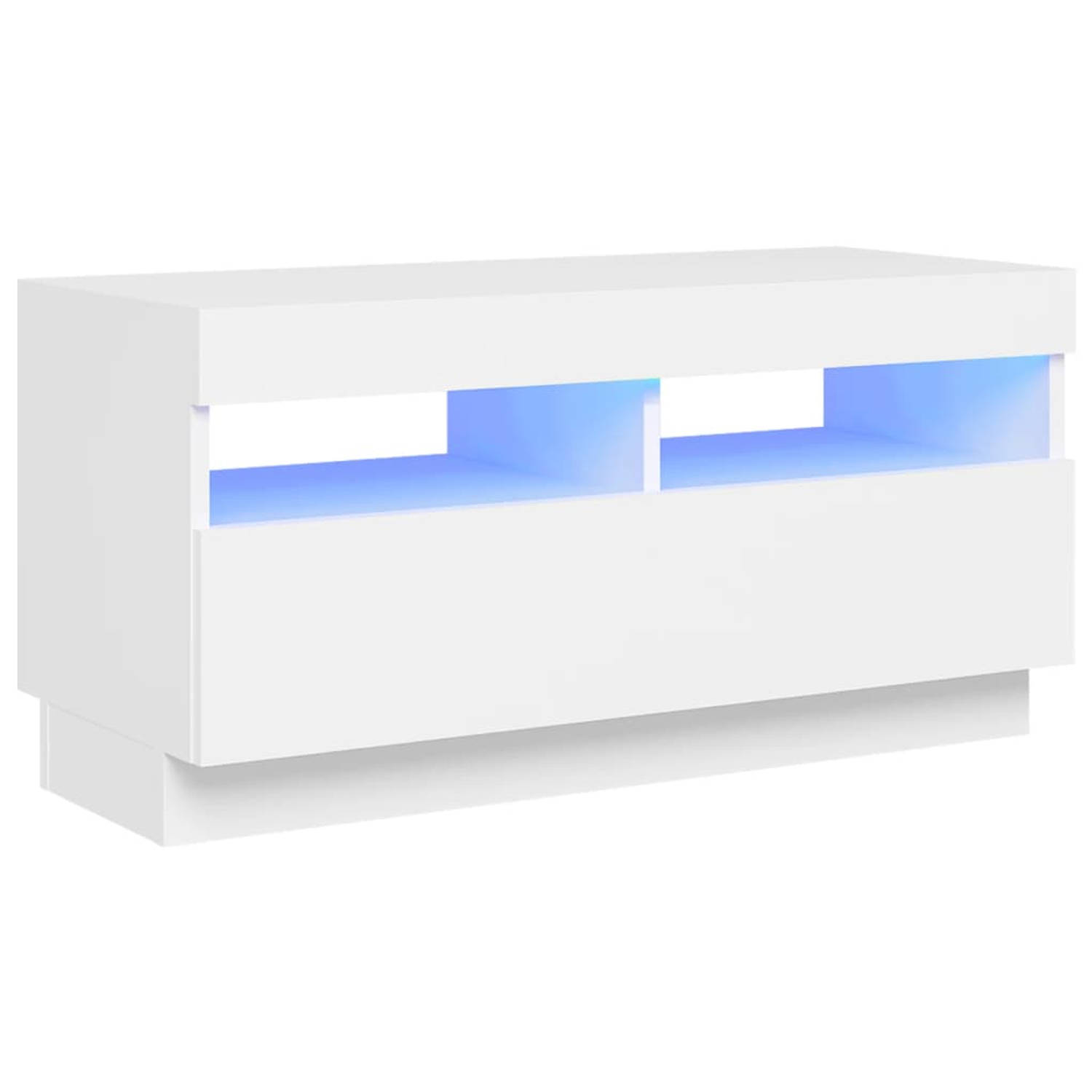 The Living Store Tv-meubel LED-verlichting RGB Wit 80 x 35 x 40 cm Bewerkt hout