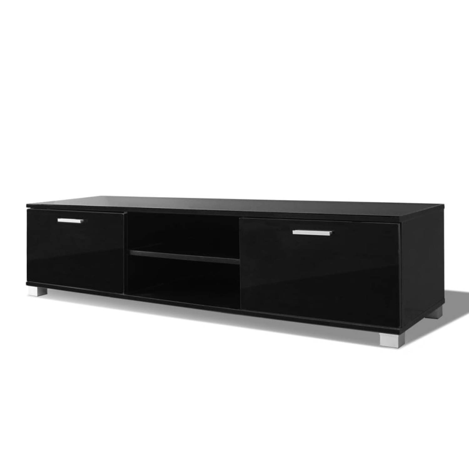 The Living Store TV-meubel hoogglans zwart 140x40.3x34.7cm bewerkt hout en MDF inclusief 2 schappen 