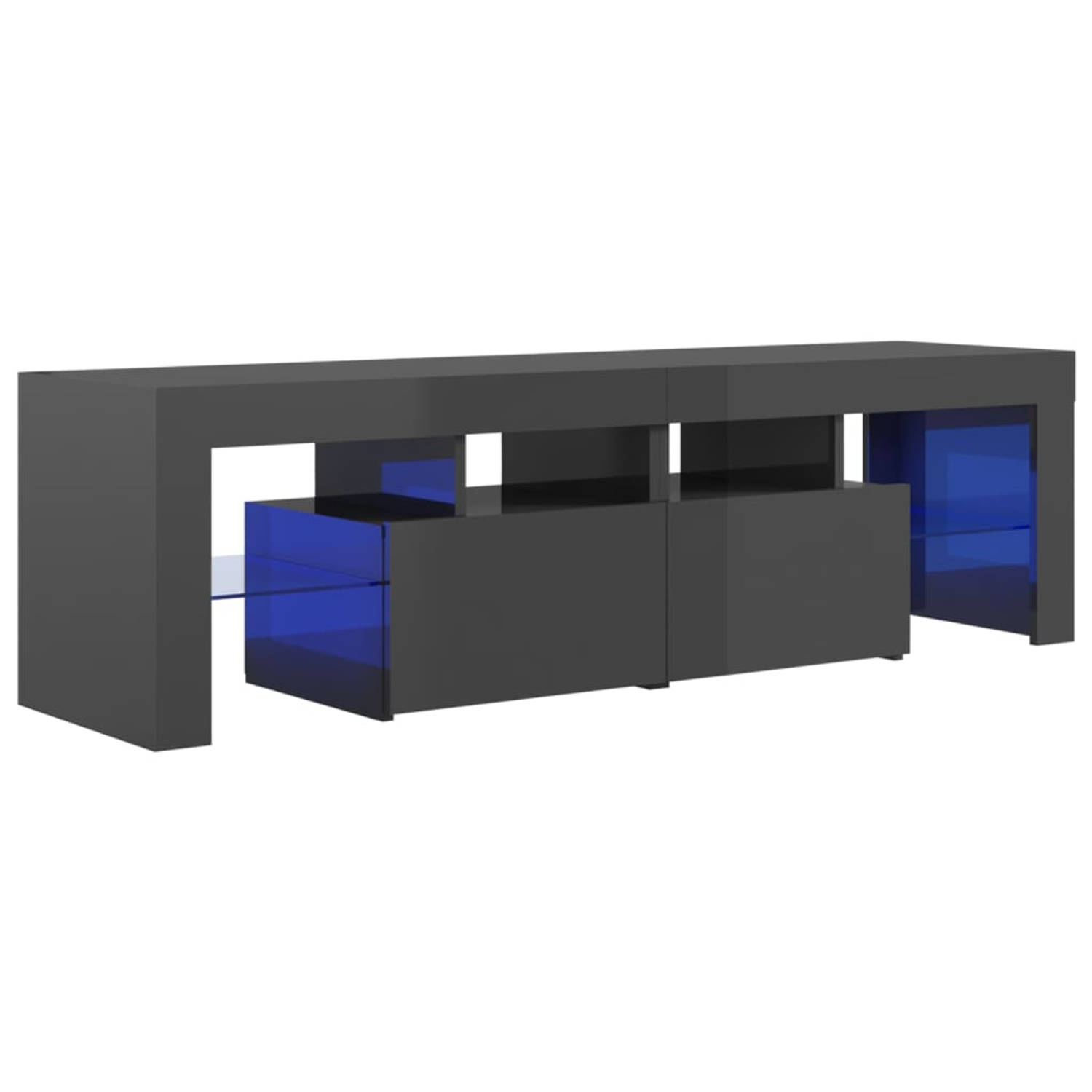 The Living Store Tv-meubel met LED-verlichting 140x36-5x40 cm hoogglans grijs - Kast