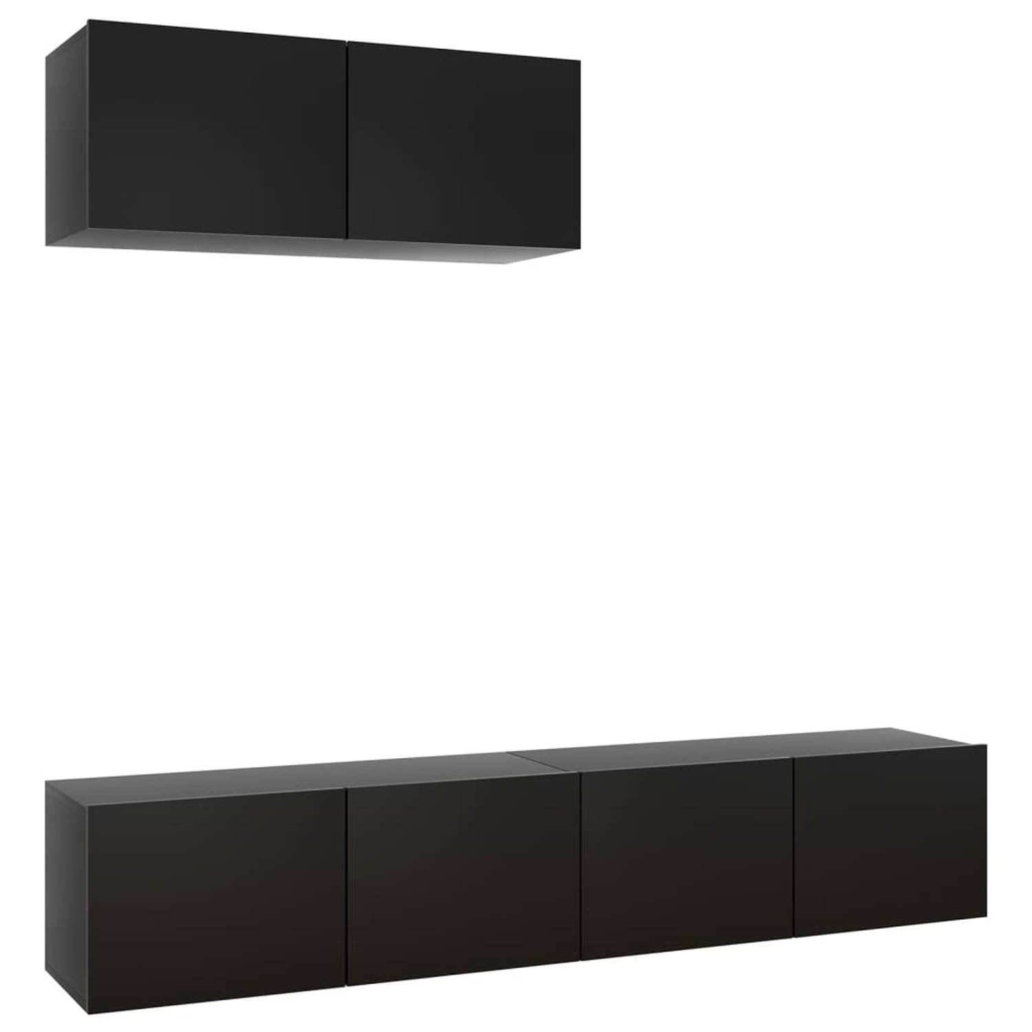 The Living Store TV-meubelset - zwart spaanplaat - 80 x 30 x 30 cm - 3x tv-meubel