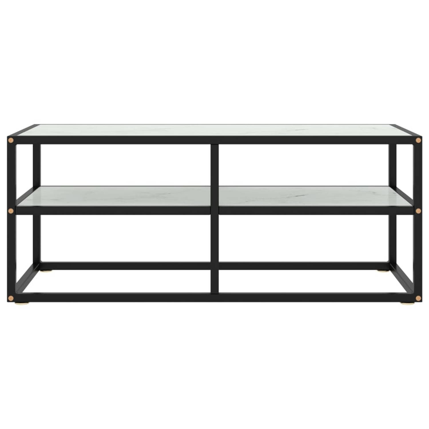 The Living Store Televisiekast Stereokast - 100 x 40 x 40 cm - Gehard glas - Zwart wit - Staal