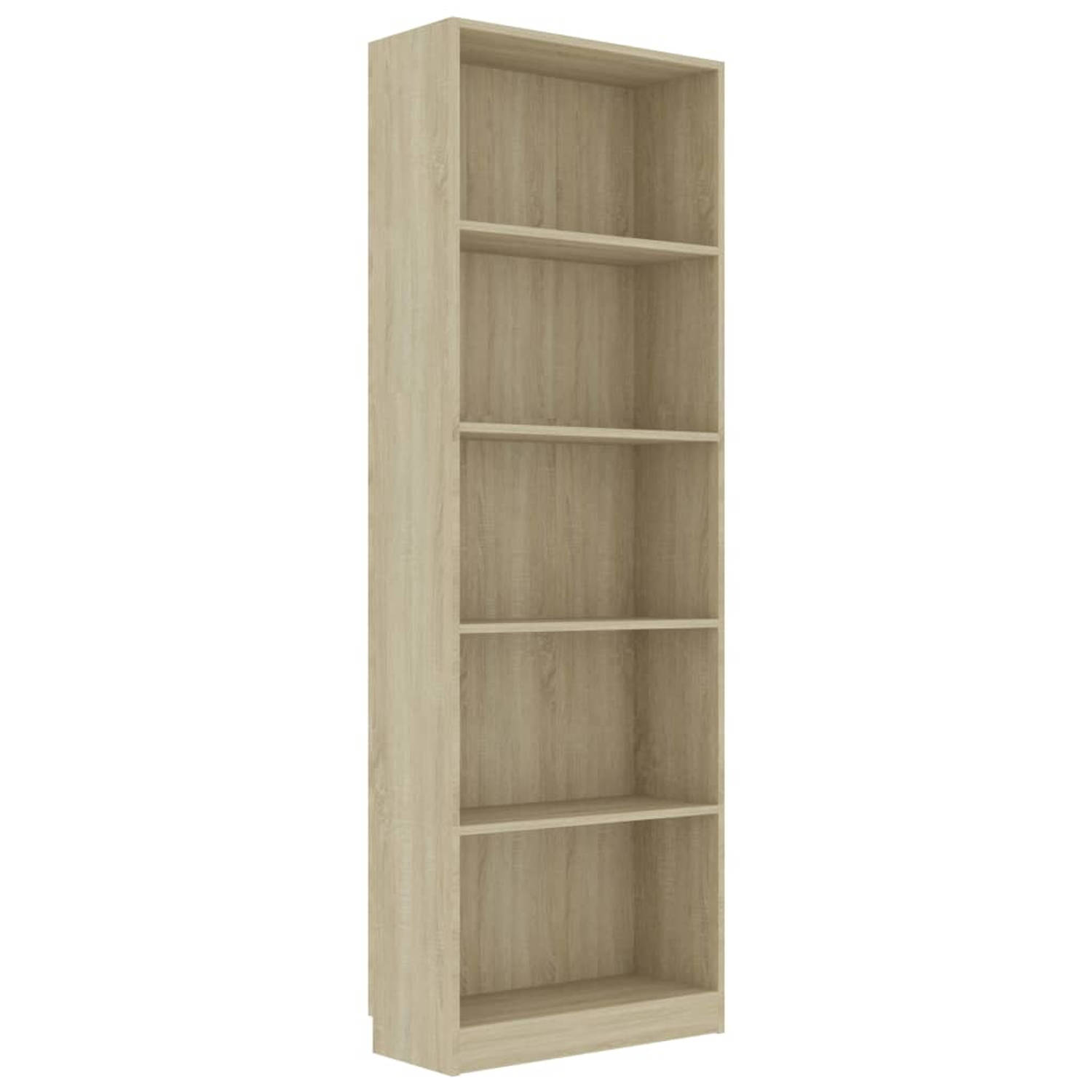 The Living Store Boekenkast met 5 schappen 60x24x175 cm bewerkt hout sonoma eik - Kast