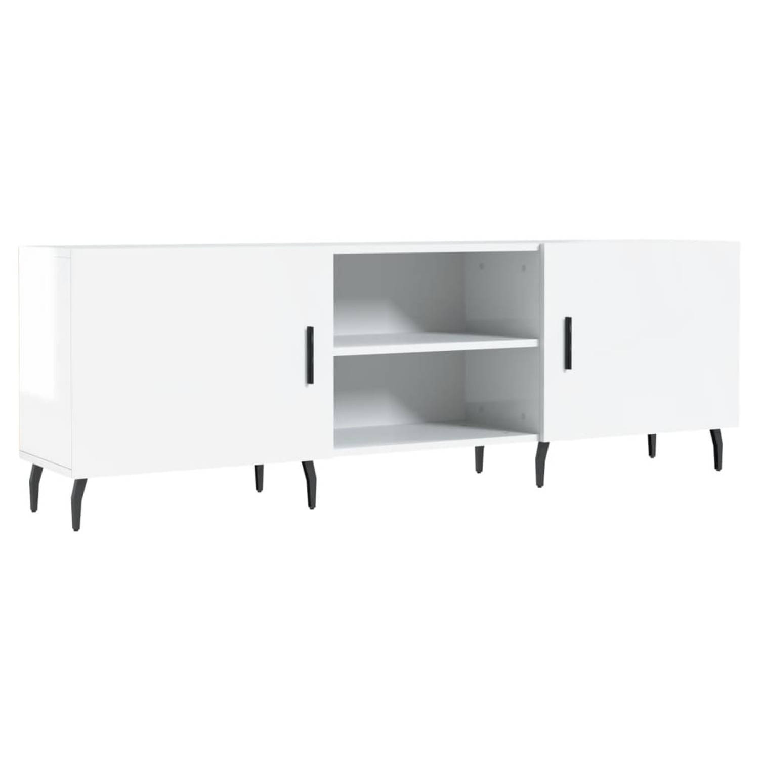 The Living Store TV-meubel Hoogglans wit 150 x 30 x 50 cm Bewerkt hout en ijzer