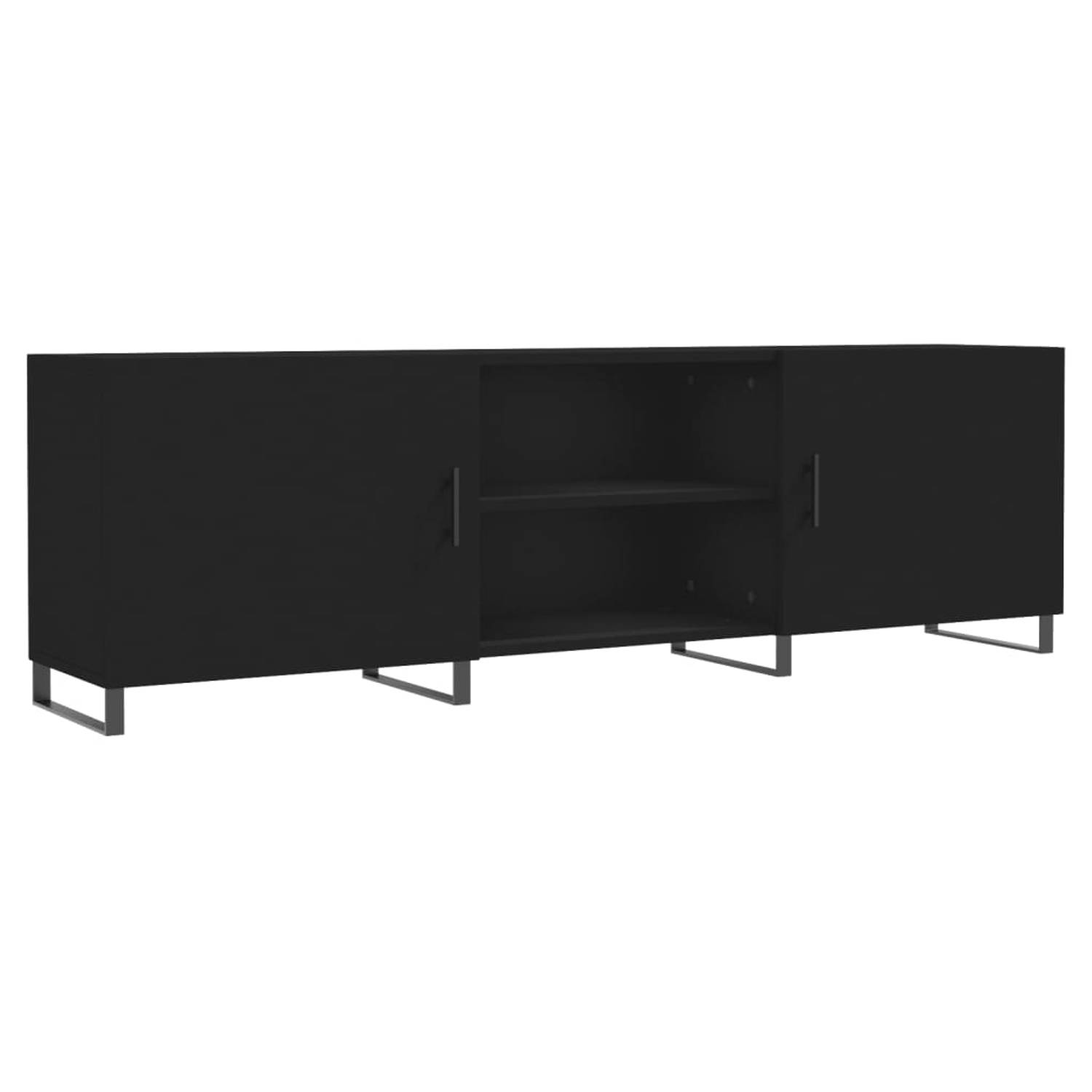 The Living Store TV-meubel - Trendy - TV-kast - Afmetingen- 150 x 30 x 50 cm - Kleur- Zwart - Materiaal- Bewerkt hout en ijzer