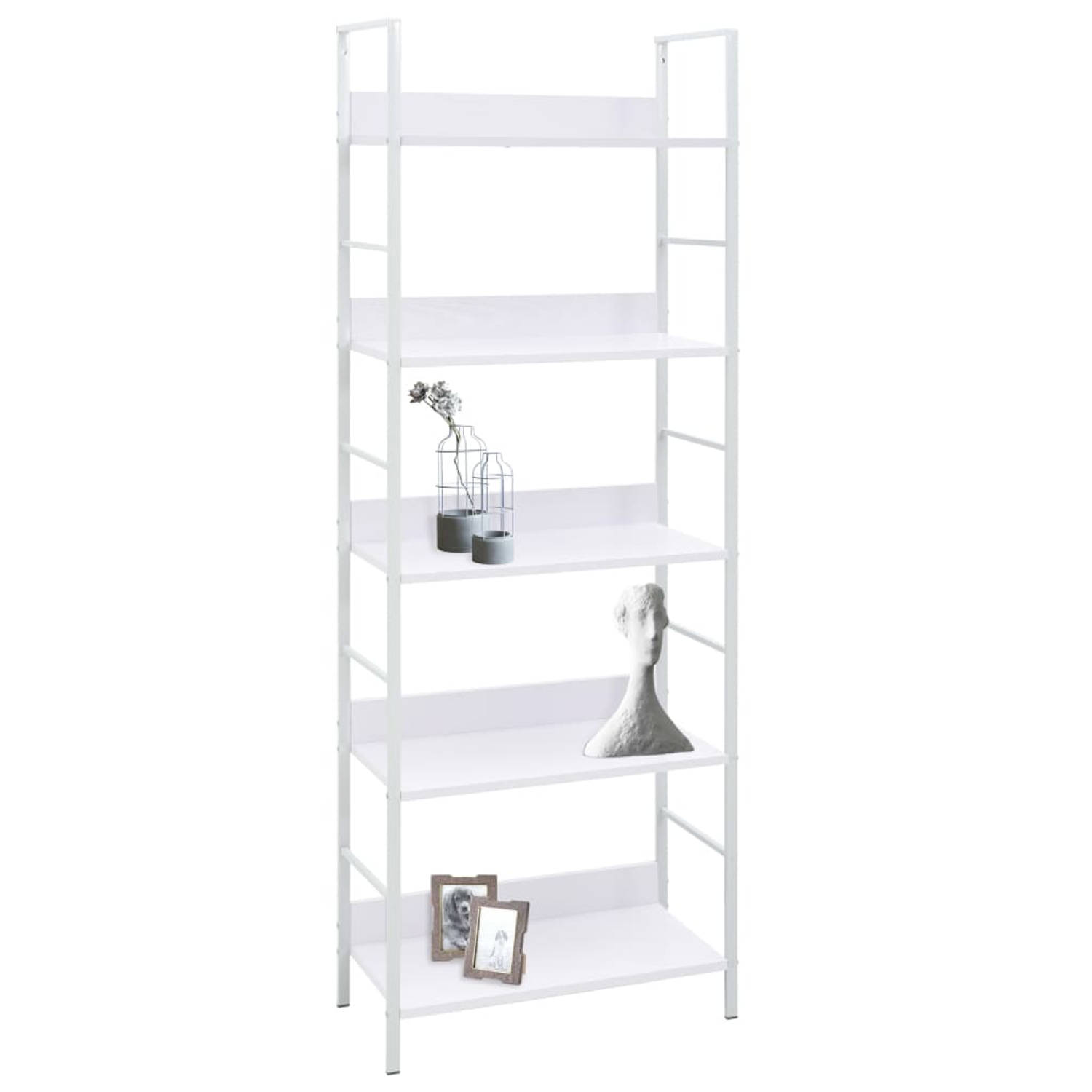 The Living Store Boekenkast 5-laags - 60x27.6x158.5 cm - wit spaanplaat/staal