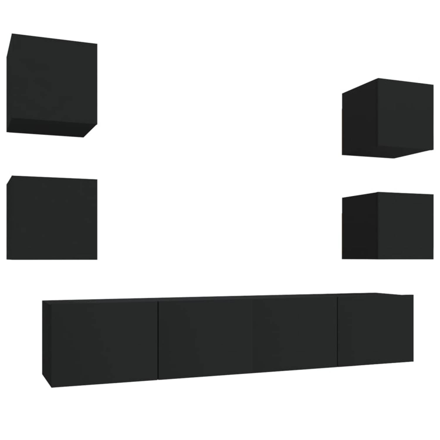 The Living Store 6-delige Tv-meubelset bewerkt hout zwart - Kast