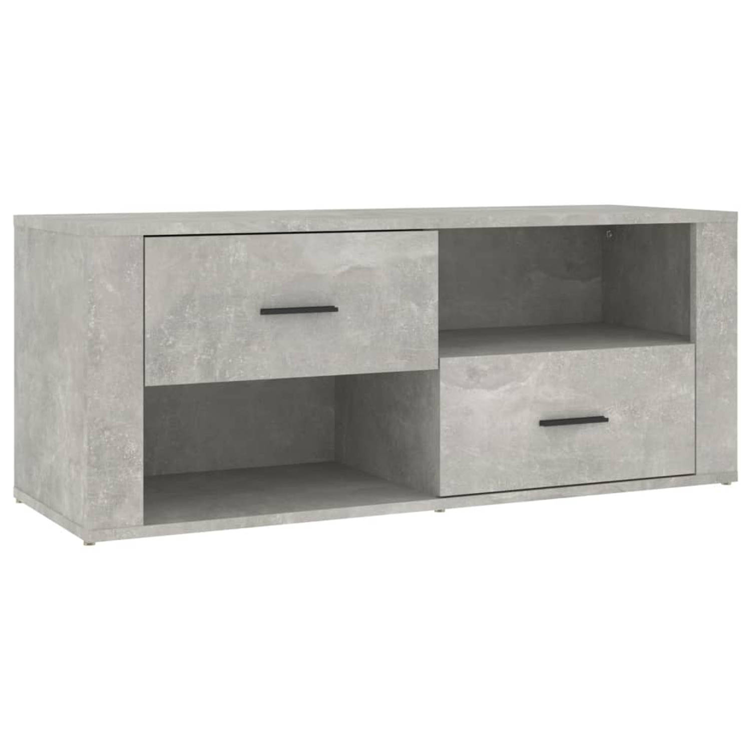 The Living Store TV-kast - Klassiek - Bewerkt hout - 100 x 35 x 40 cm - Betongrijs