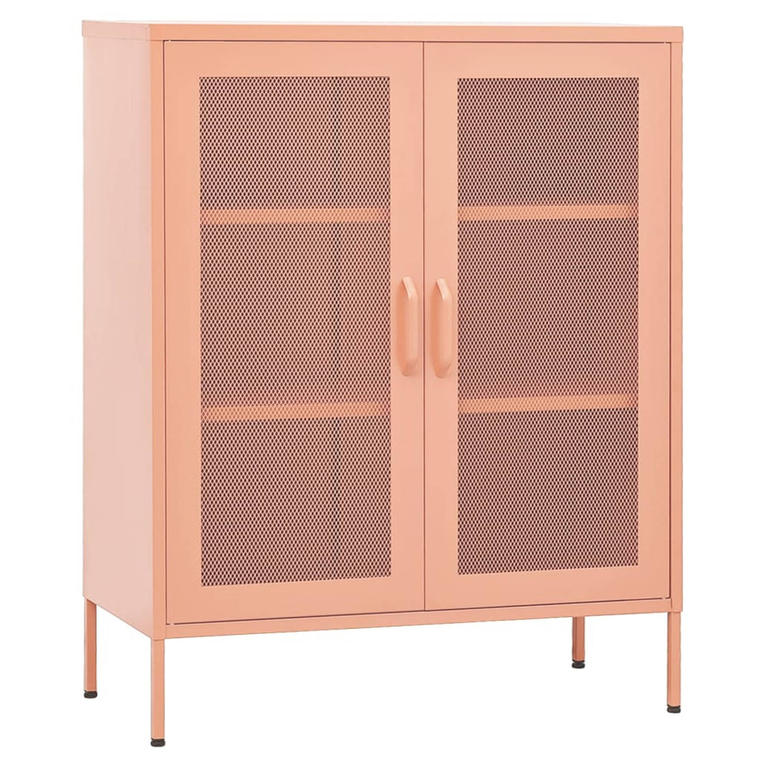 The Living Store Opbergkast Bijzetkast - 80 x 35 x 101.5 cm - Roze Staal