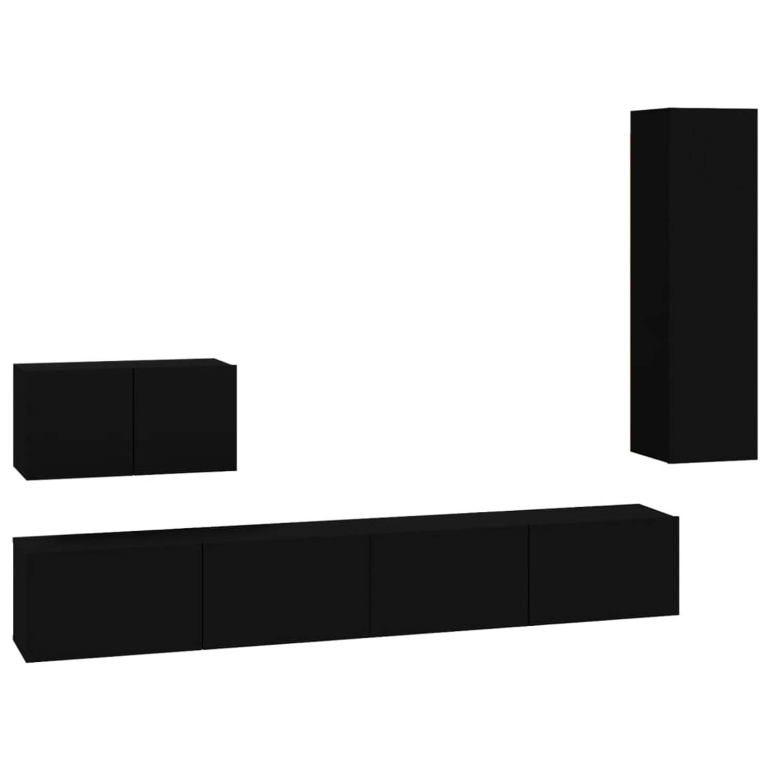 The Living Store tv-meubel set - zwart - 2x 100x30x30 cm + 1x 60x30x30 cm + 1x 30.5x30x110 cm