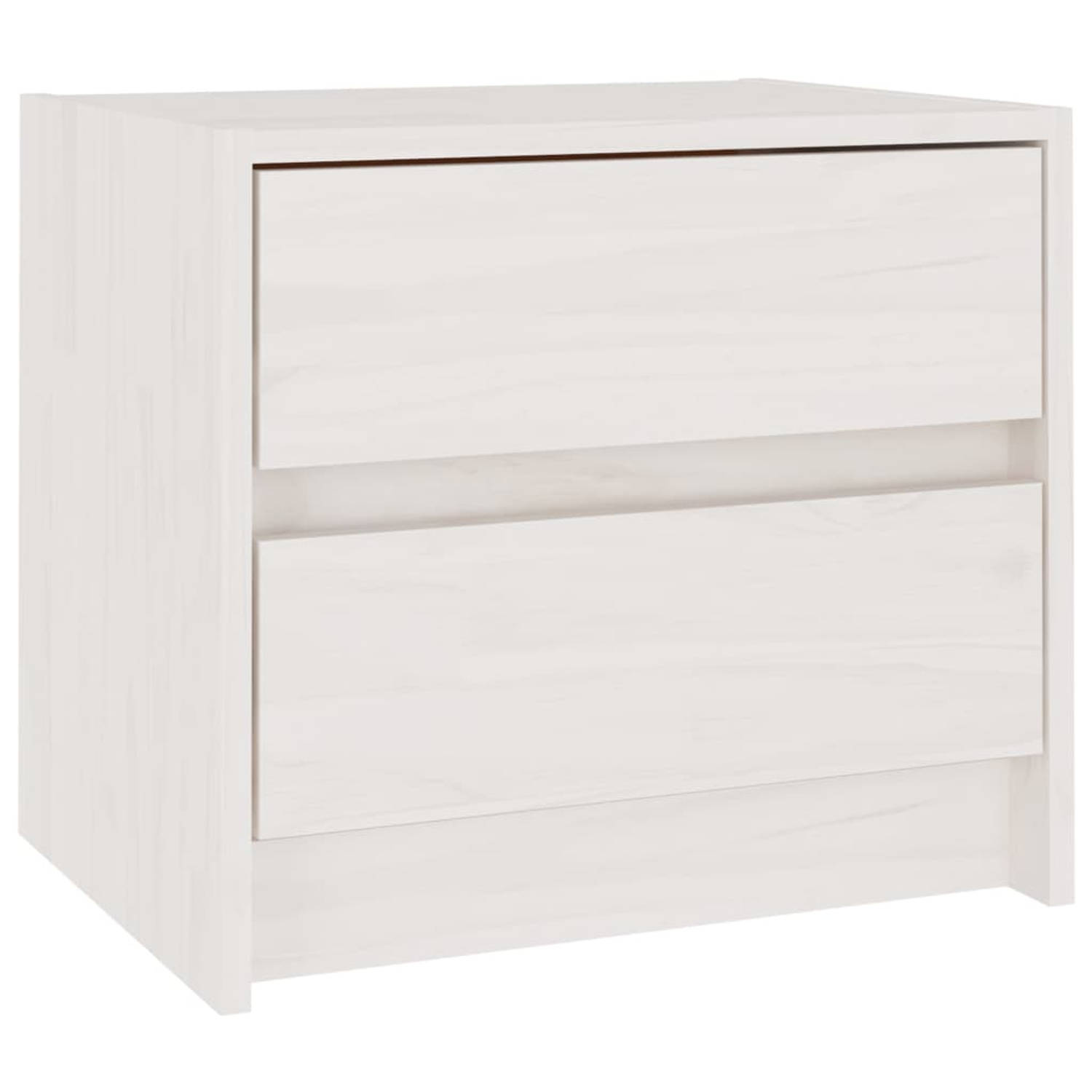 The Living Store Nachtkastje Grenenhout - Wit - 40 x 30.5 x 35.5 cm - 2 lades