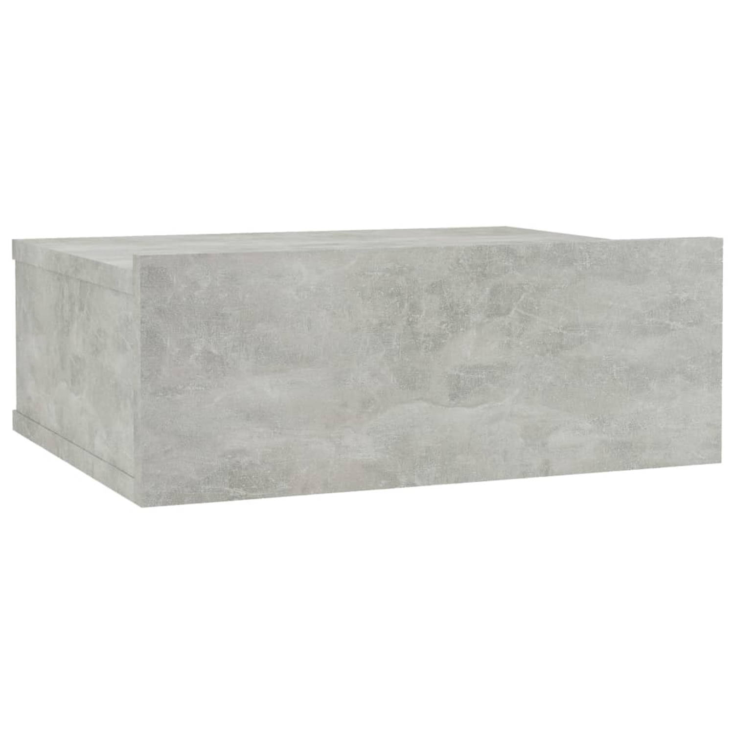 The Living Store zwevend nachtkastje betongrijs 40x30x15 cm - massief tafelblad - geïntegreerde lade - wandmontage