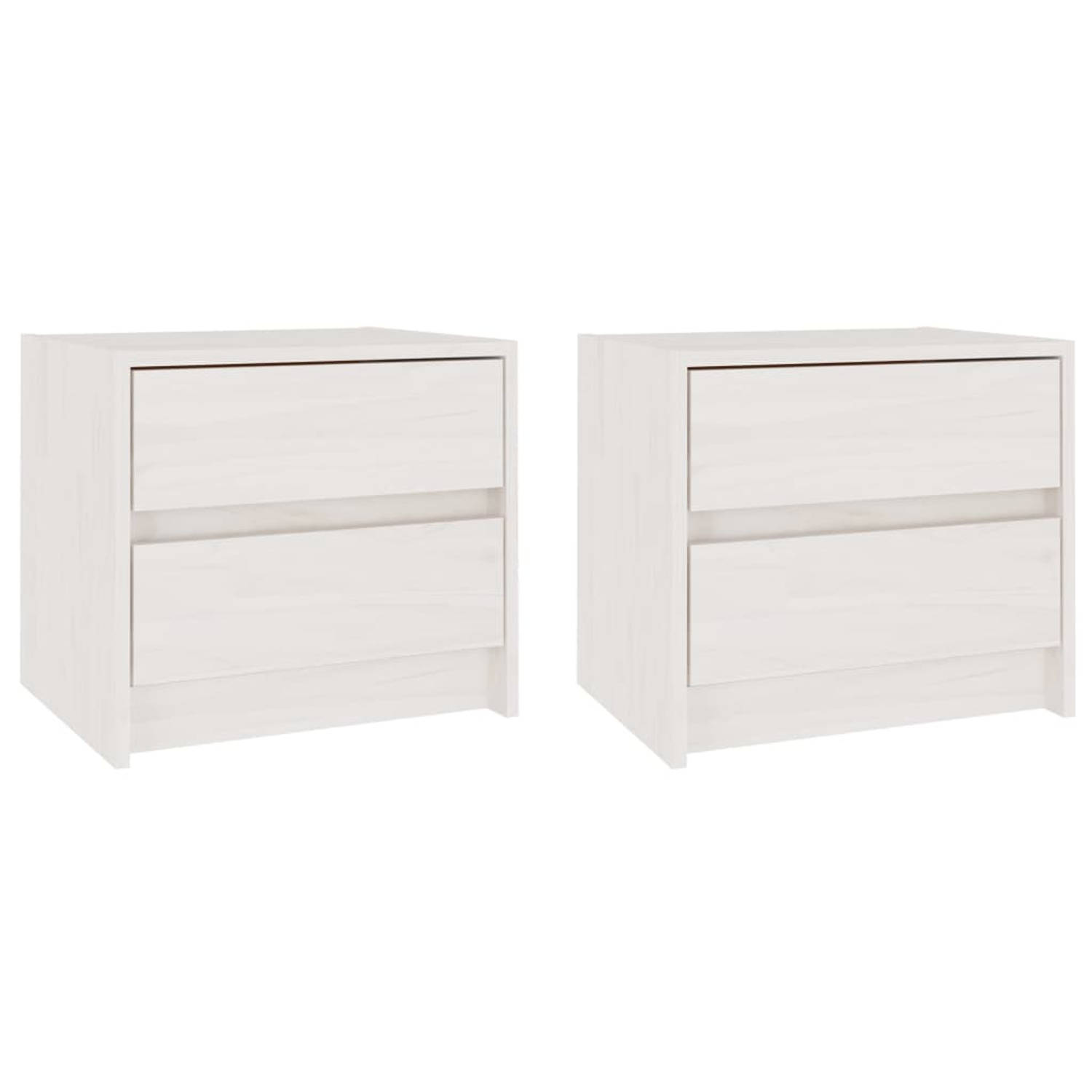 The Living Store Nachtkastjes 2 st 40x30-5x35-5 cm massief grenenhout wit - Kast