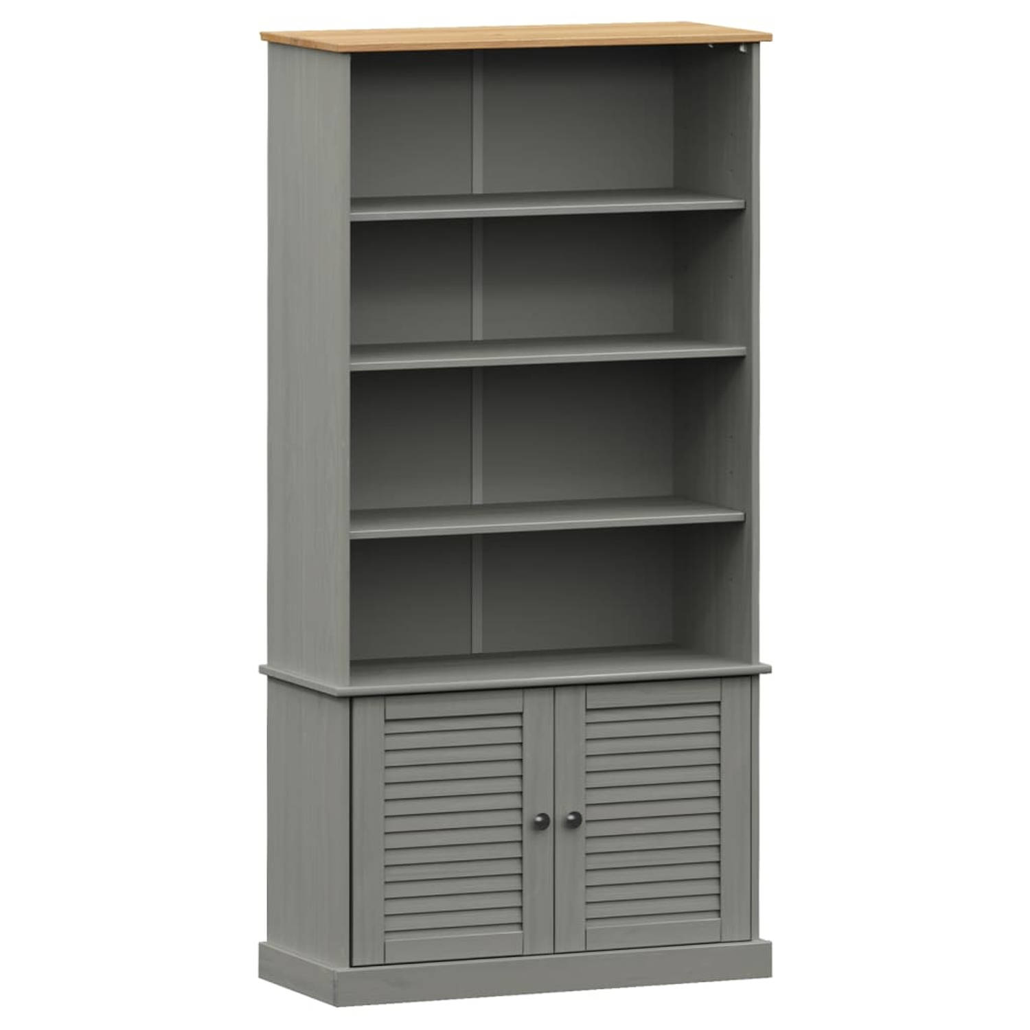 The Living Store VIGO Boekenkast - 85 x 35 x 170 cm - Grijs - Massief grenenhout - Metalen knoppen