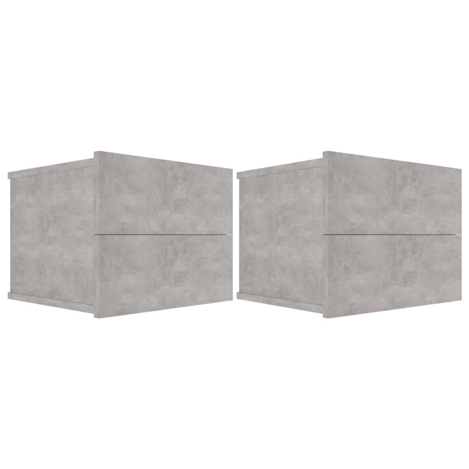 The Living Store Nachtkastjes Betongrijs - Spaanplaat - 40 x 30 x 30 cm - Met 2 lades