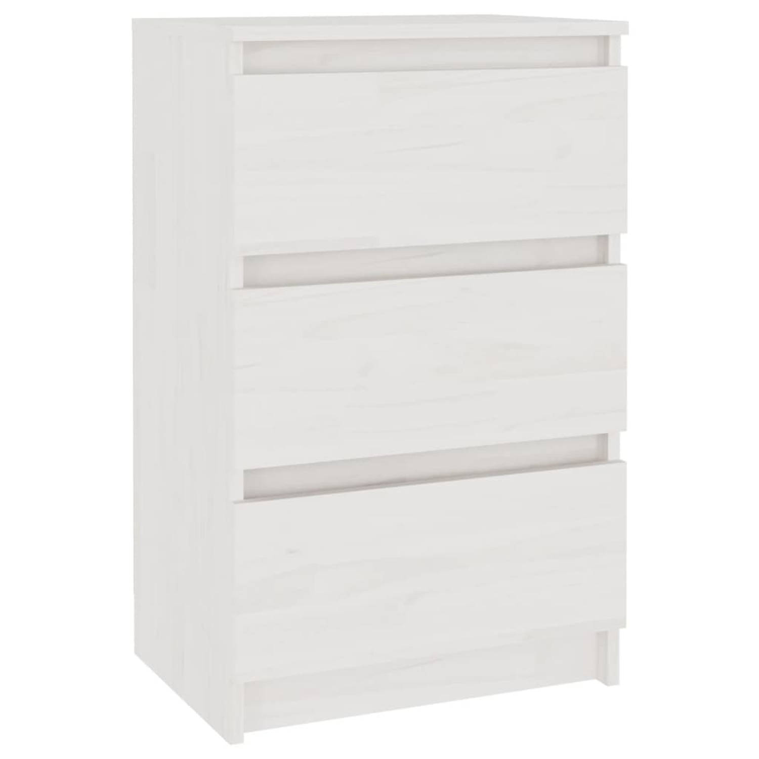 The Living Store Nachtkastje Wit 40x29.5x64 cm - Massief grenenhout - 3 lades