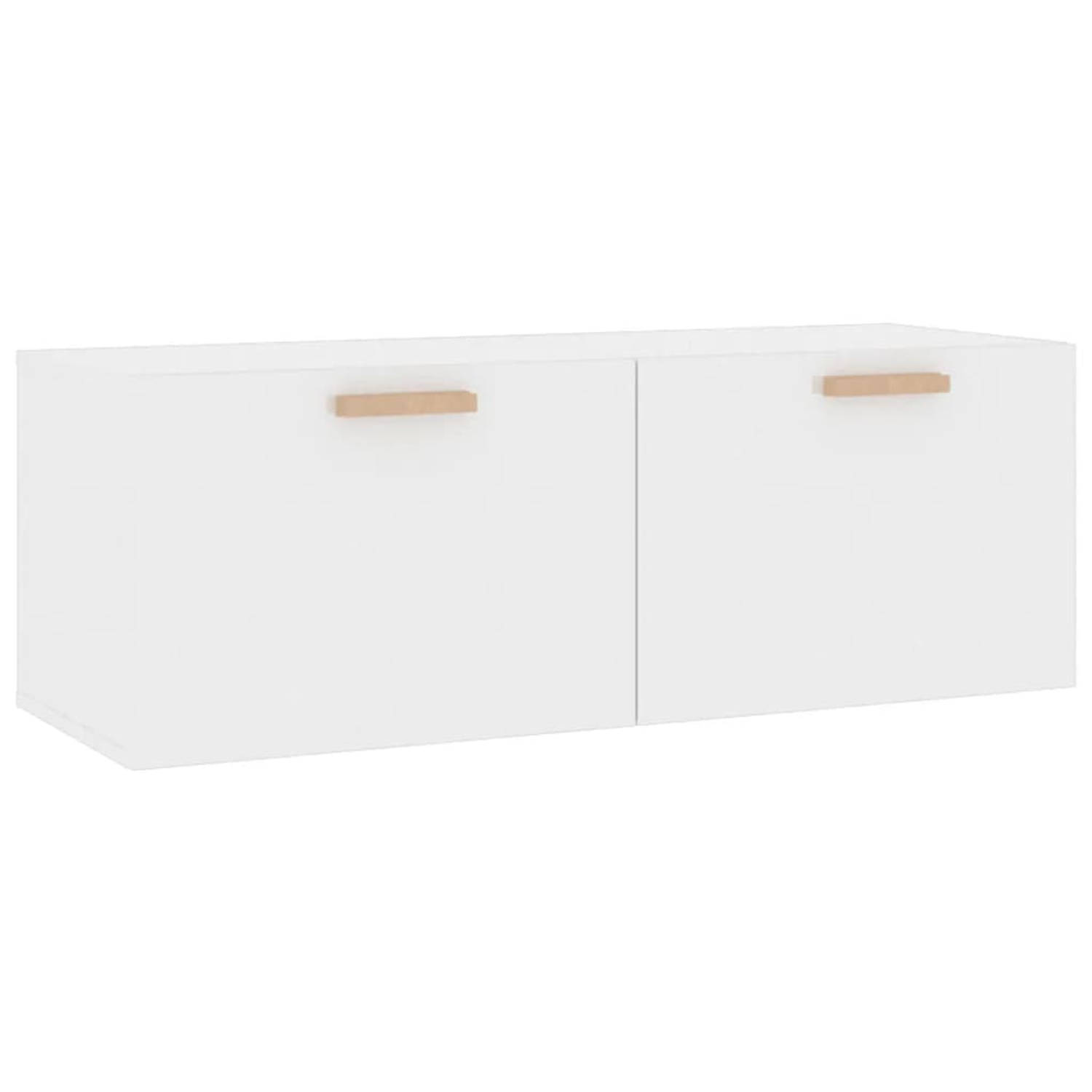 The Living Store Wandkast - Hoogglans wit - 100 x 36.5 x 35 cm - Bewerkt hout