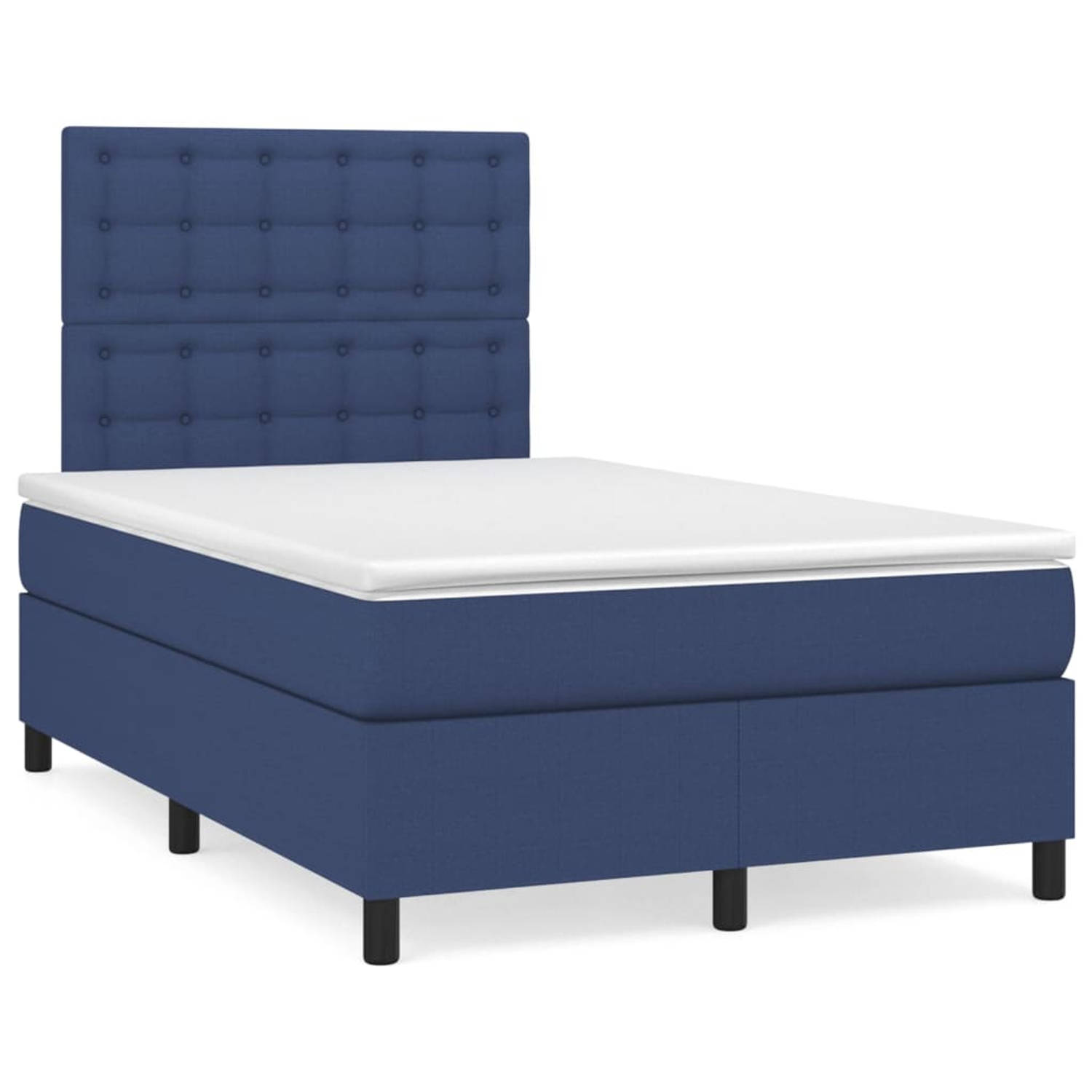 The Living Store Boxspringbed Comfort Bed 120x200 cm Blauw Pocketvering matras Middelharde ondersteu