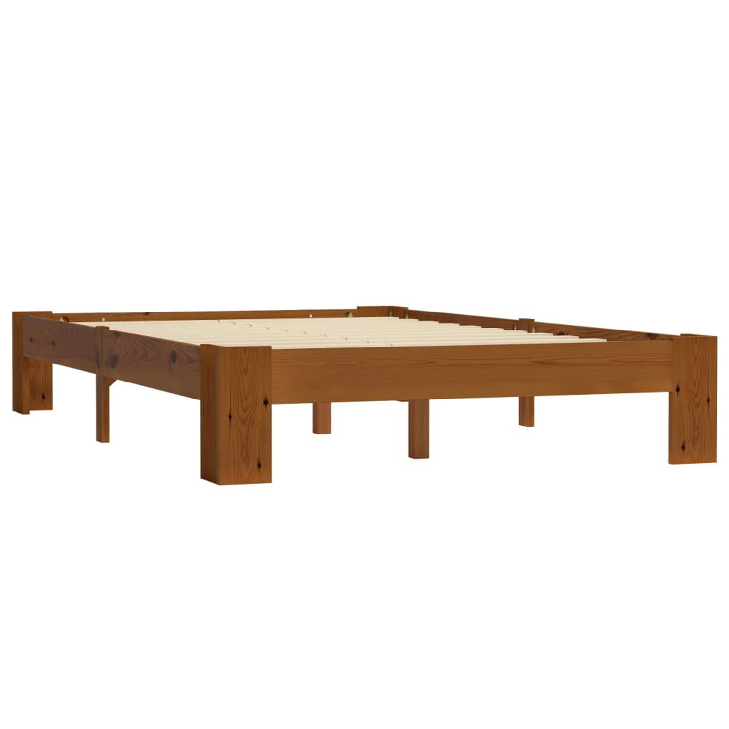 The Living Store Houten Bedframe - 213x125x30 cm - Lichtbruin