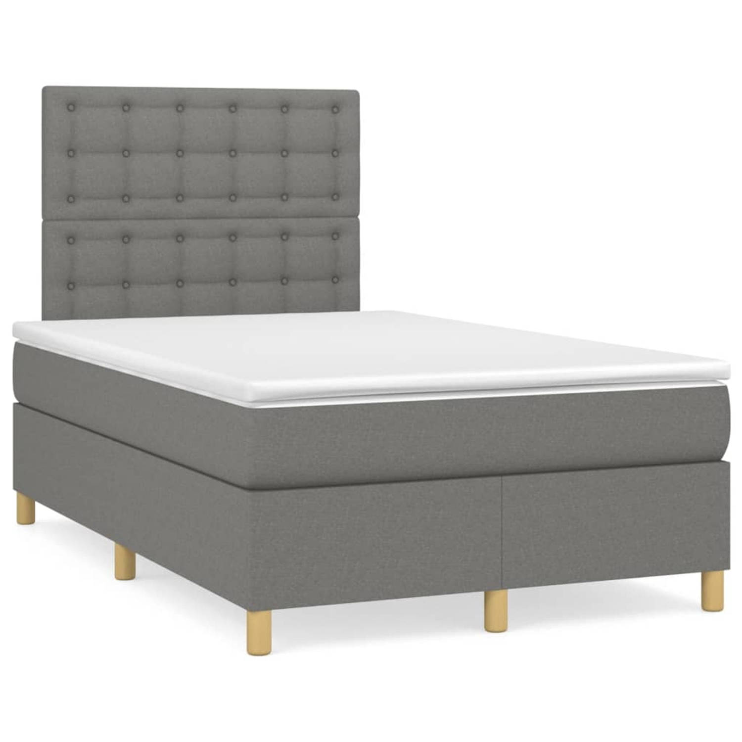 The Living Store Boxspringbed - Pocketvering - 120x200 cm - Donkergrijs - Verstelbaar hoofdbord