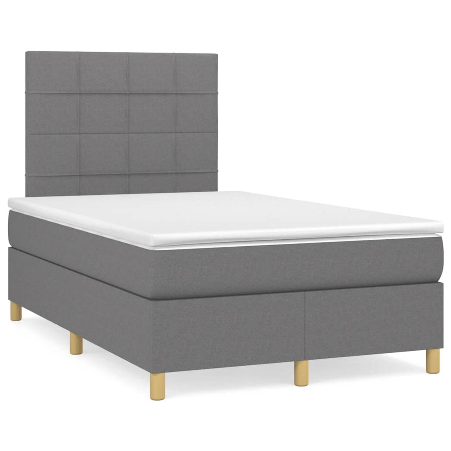 The Living Store Donkergrijze Boxspringbed - 203 x 120 x 118/128 cm - Duurzaam materiaal - Praktisch hoofdbord - Comfortabele ondersteuning - Pocketvering matras - Middelharde onde