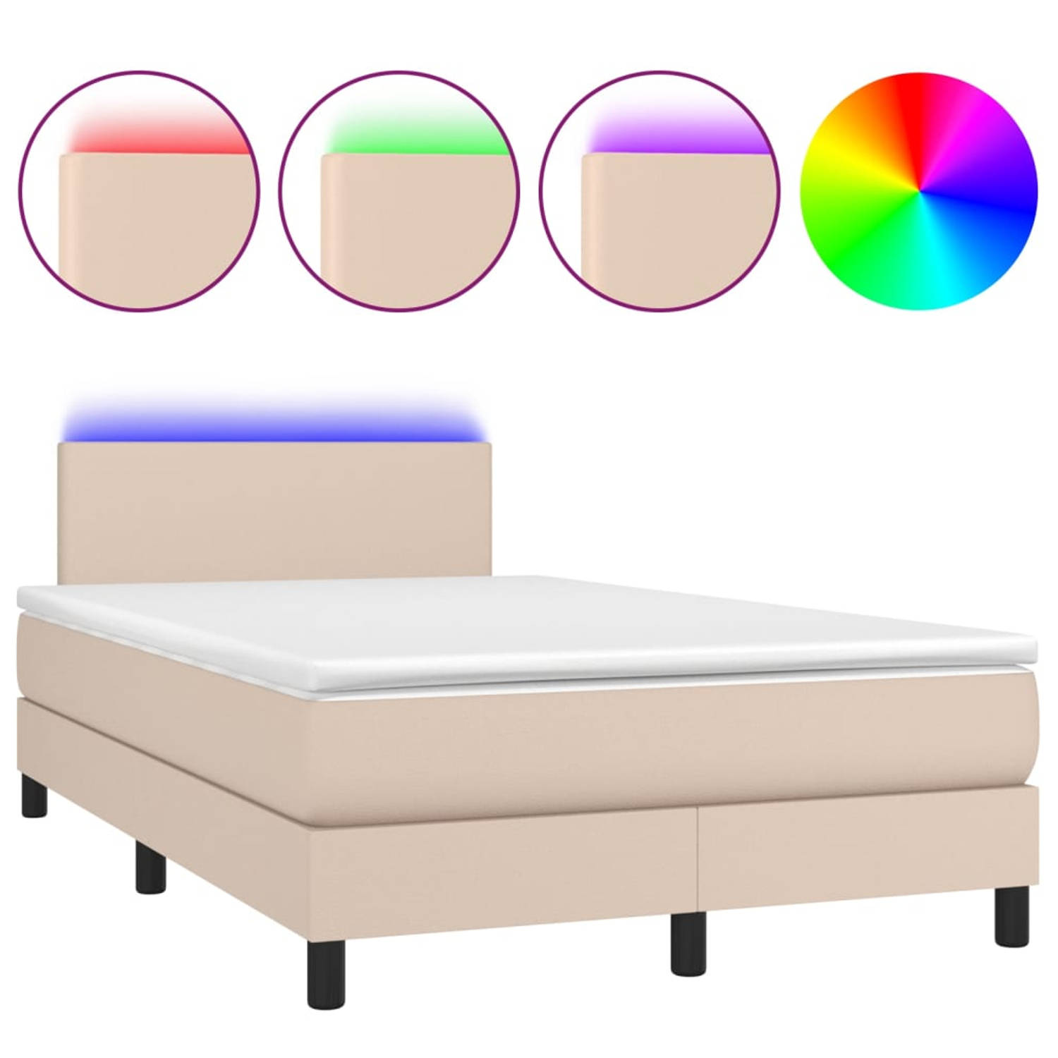 The Living Store Boxspring met matras en LED kunstleer cappuccinokleur 120x200cm - Boxspring - Boxsprings - Bed - Slaapmeubel - Boxspringbed - Boxspring Bed - Tweepersoonsbed - Bed