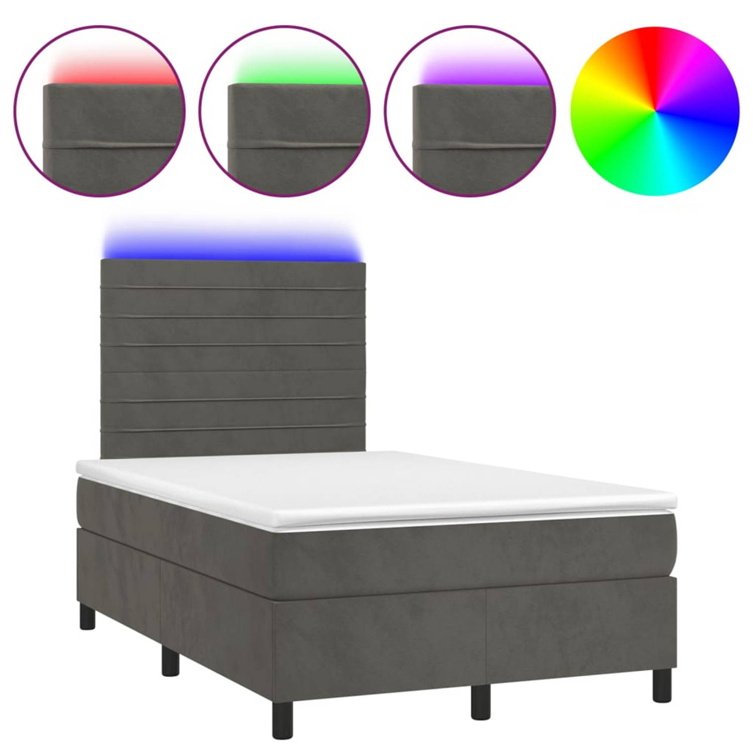 The Living Store Bed Boxspring - 203 x 120 x 118/128 cm - Fluweel - LED