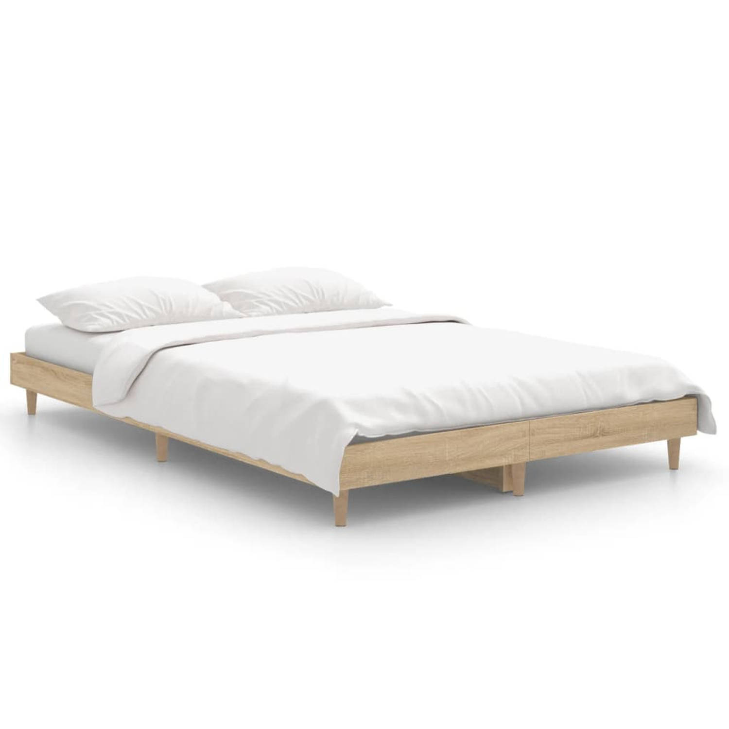 The Living Store Bedframe bewerkt hout sonoma eikenkleurig 120x190 cm - Bed