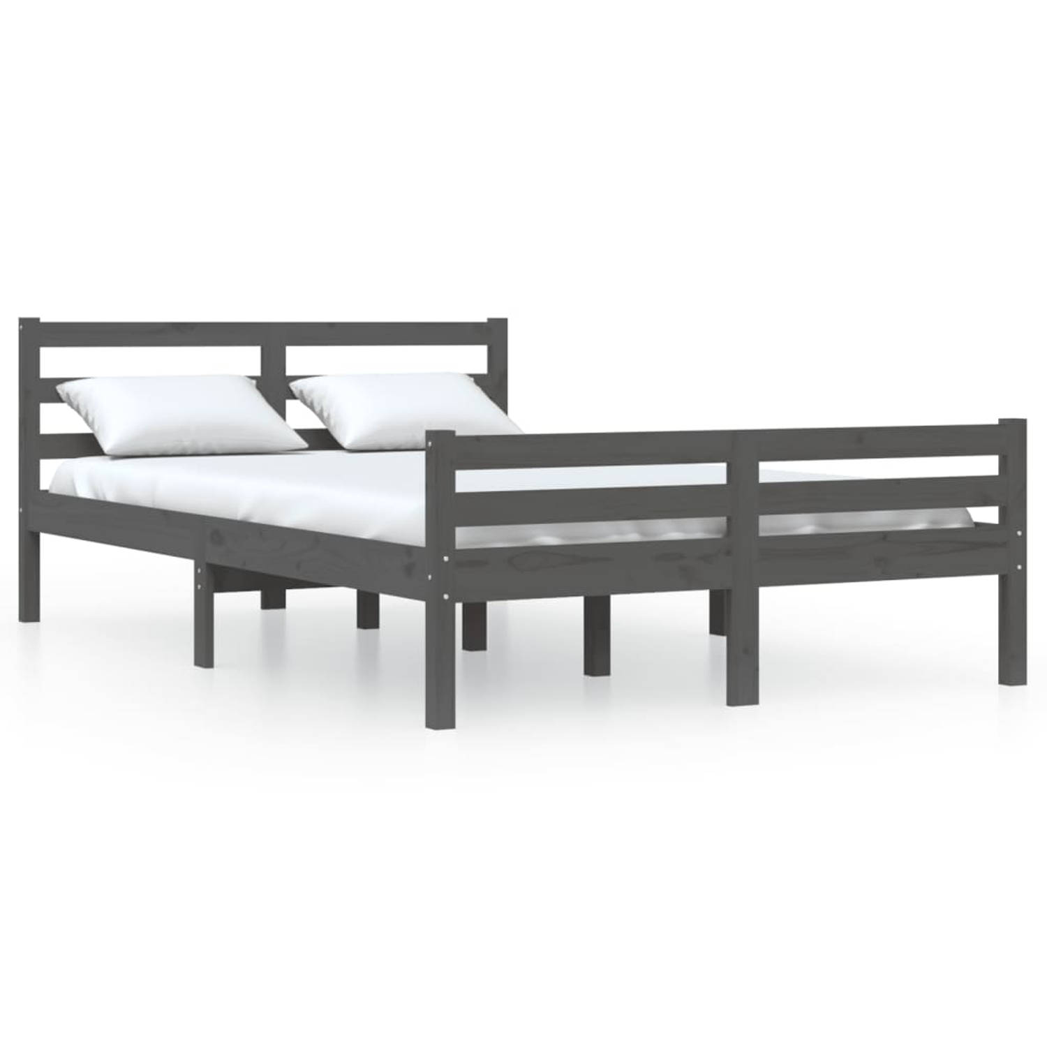 The Living Store Bedframe massief hout grijs 120x200 cm - Bedframe - Bedframes - Bed - Bedbodem - Ledikant - Bed Frame - Massief Houten Bedframe - Slaapmeubel - Tweepersoonsbed - B