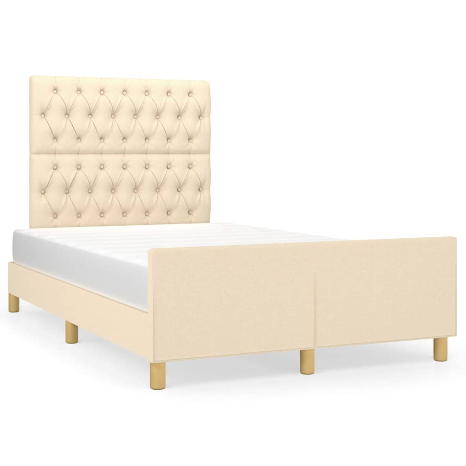 The Living Store Bedframe met hoofdeinde stof crèmekleurig 120x200 cm - Bedframe Met Hoofdeinde - Bedframes Met Hoofdeindes - Bed - Slaapmeubel - Ledikant - Bedbodem - Tweepersoons