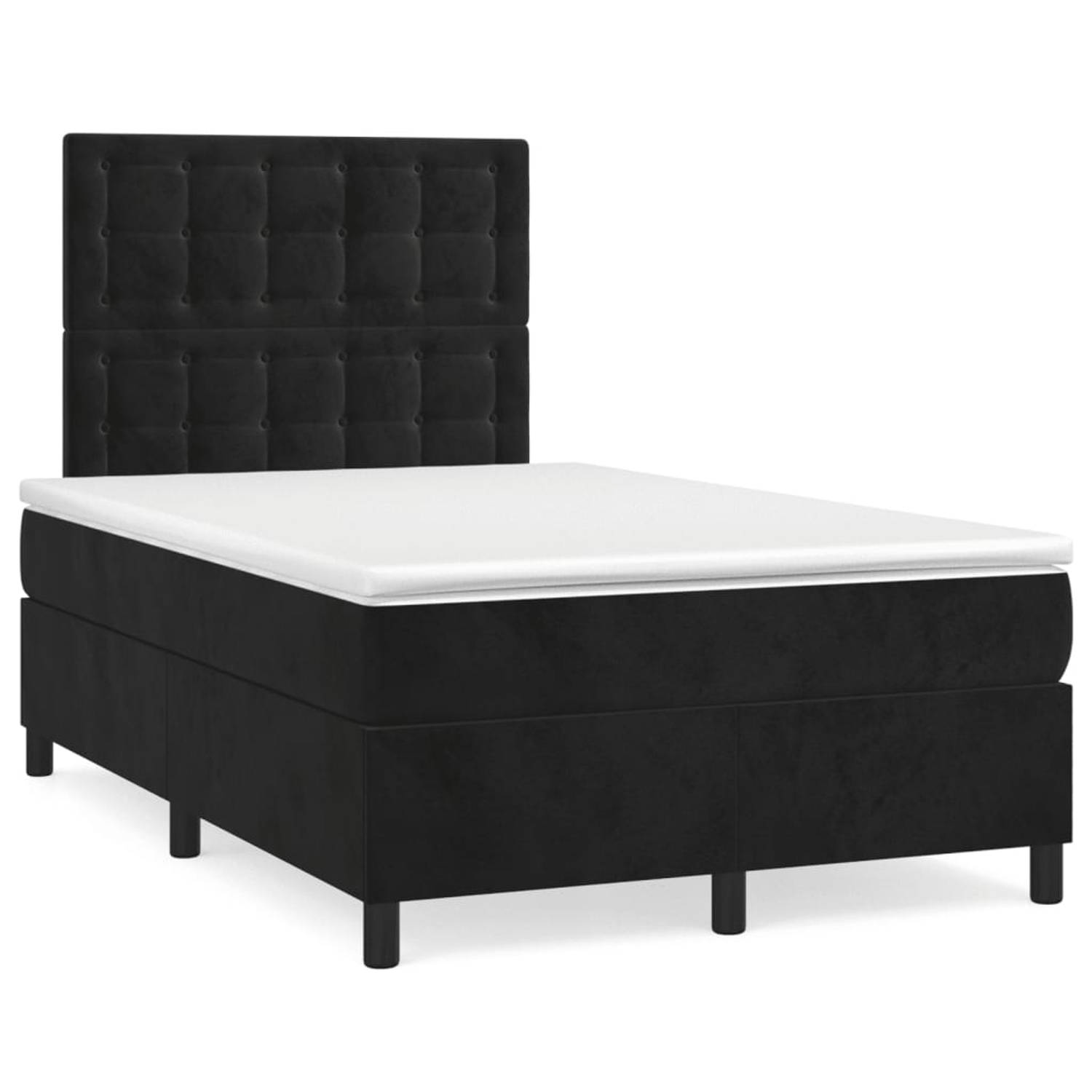 The Living Store Boxspring met matras fluweel zwart 120x200 cm - Bed