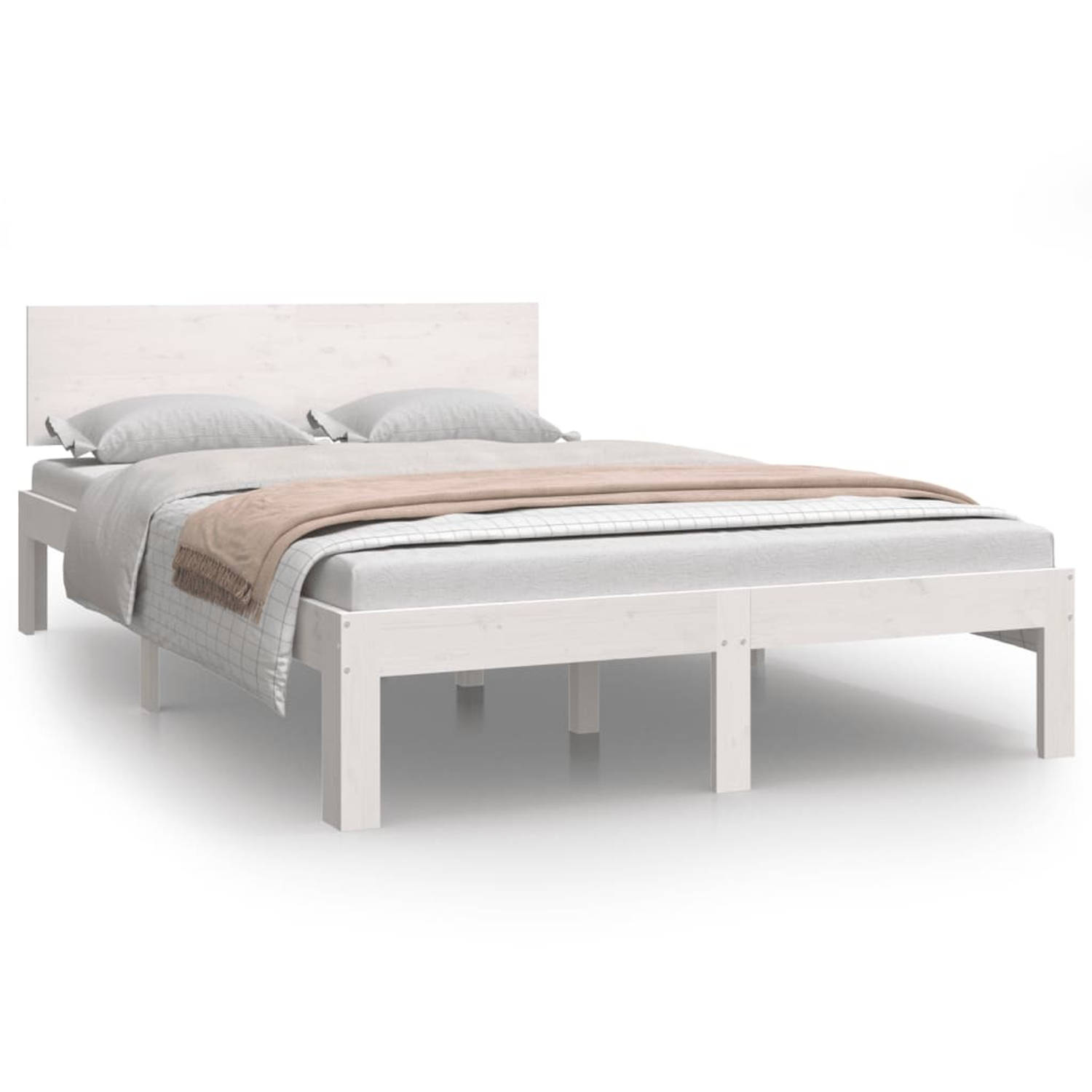 The Living Store Bedframe massief grenenhout wit 120x200 cm - Bed