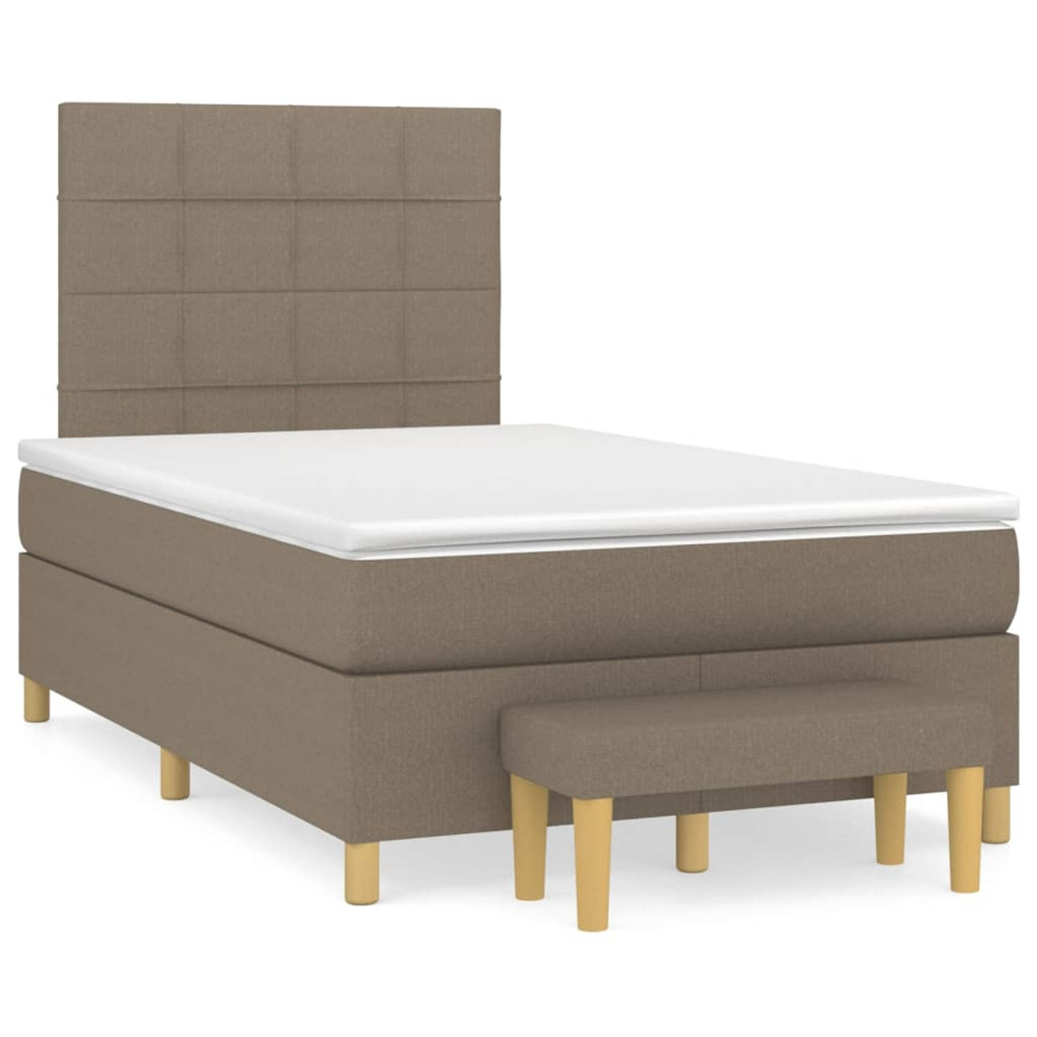 The Living Store Boxspringbed Bankje - 203 x 120 x 118/128 cm - Taupe - 100% polyester - Multiplex en bewerkt hout