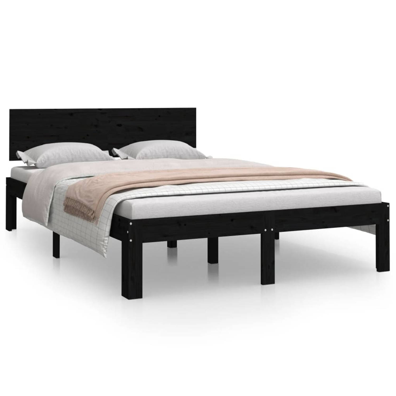 The Living Store Bedframe massief hout zwart 120x190 cm 4FT Small Double - Bedframe - Bedframes - Bed - Bedbodem - Ledikant - Bed Frame - Massief Houten Bedframe - Slaapmeubel - Be