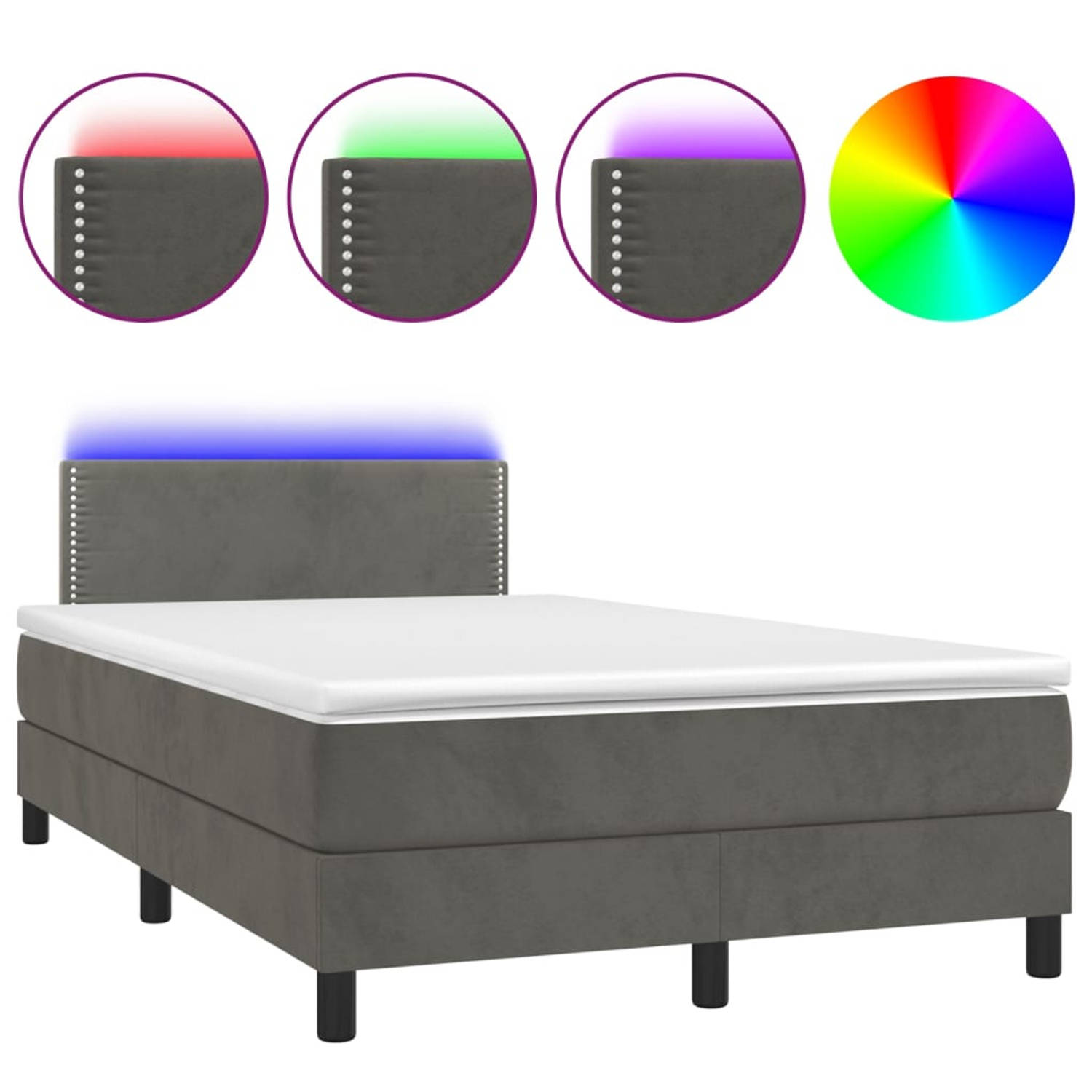 The Living Store Boxspring met matras en LED fluweel donkergrijs 120x200 cm - Bed