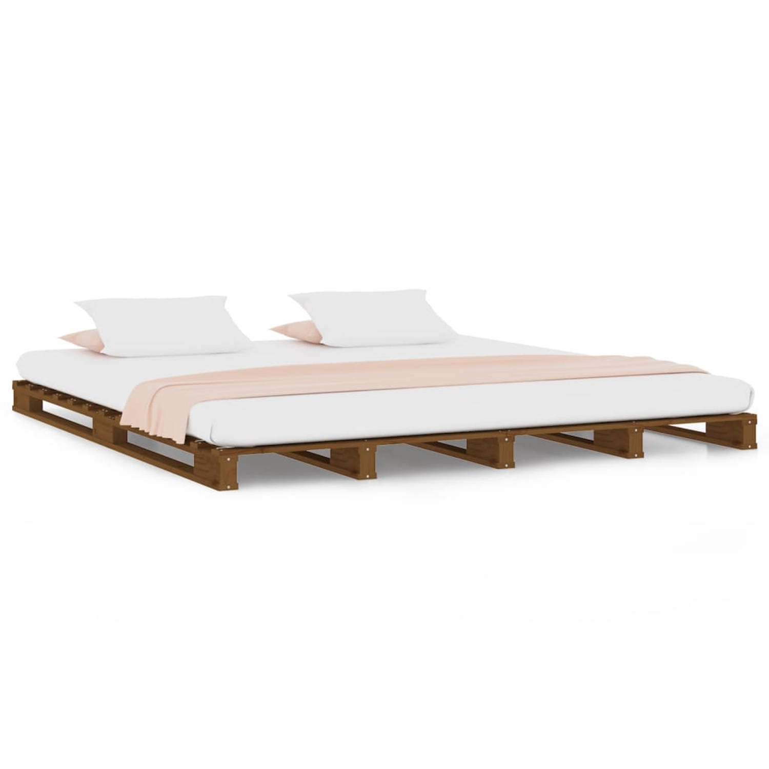 The Living Store Palletbed massief grenenhout honingbruin 140x190 cm - Palletbed - Palletbedden - Bed - Slaapkamermeubel - Bedframe - Eenpersoonsbed - Tweepersoonsbed - Houten Bed