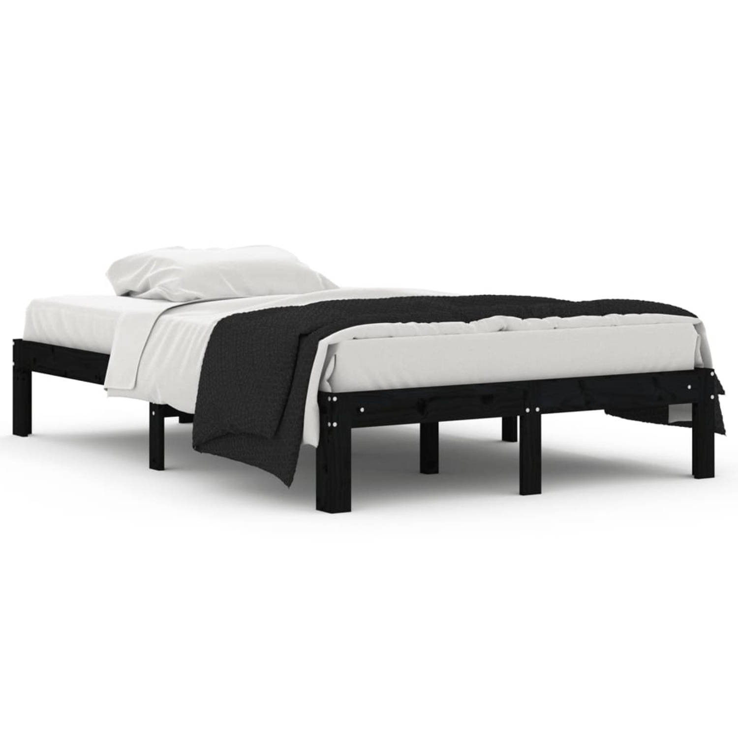 The Living Store Bedframe massief hout zwart 120x190 cm 4FT small double - Bedframe - Bedframes - Bed - Bedbodem - Ledikant - Bed Frame - Massief Houten Bedframe - Slaapmeubel - Be