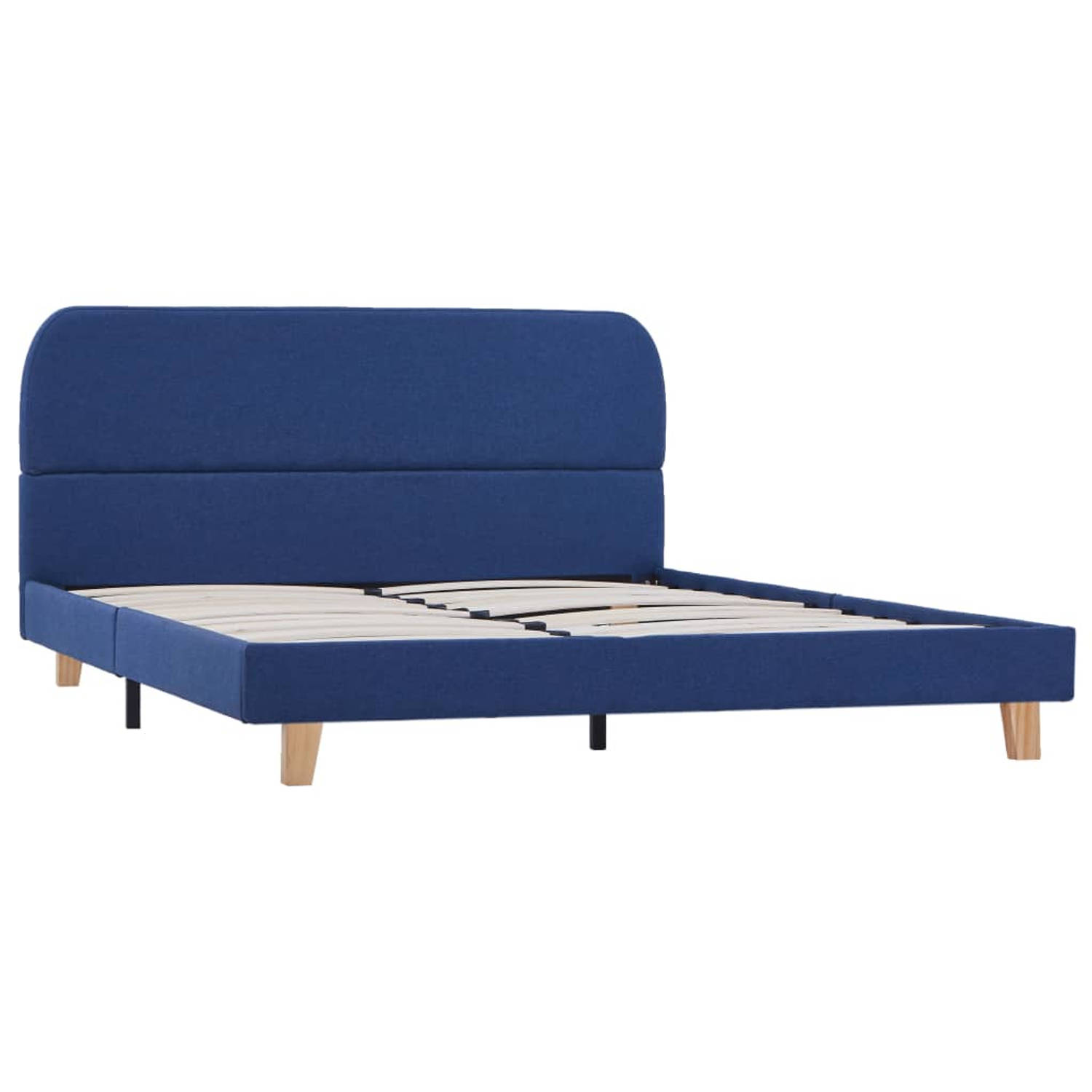 The Living Store Bedframe - Klassiek design - Hout en ijzer - Geschikt voor matras 140 x 200 cm - Blauw - 208 x 145 x 80 cm