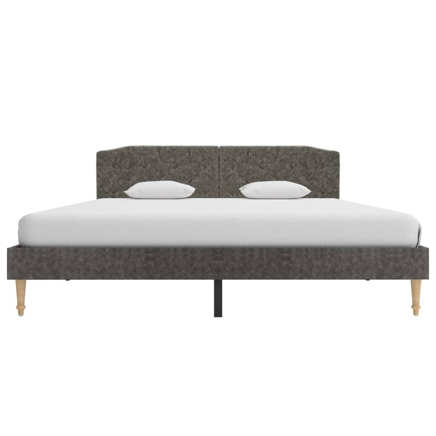 The Living Store Bedframe - Klassiek design - Hout/staal - Donkergrijs - 150x200cm - Polyester