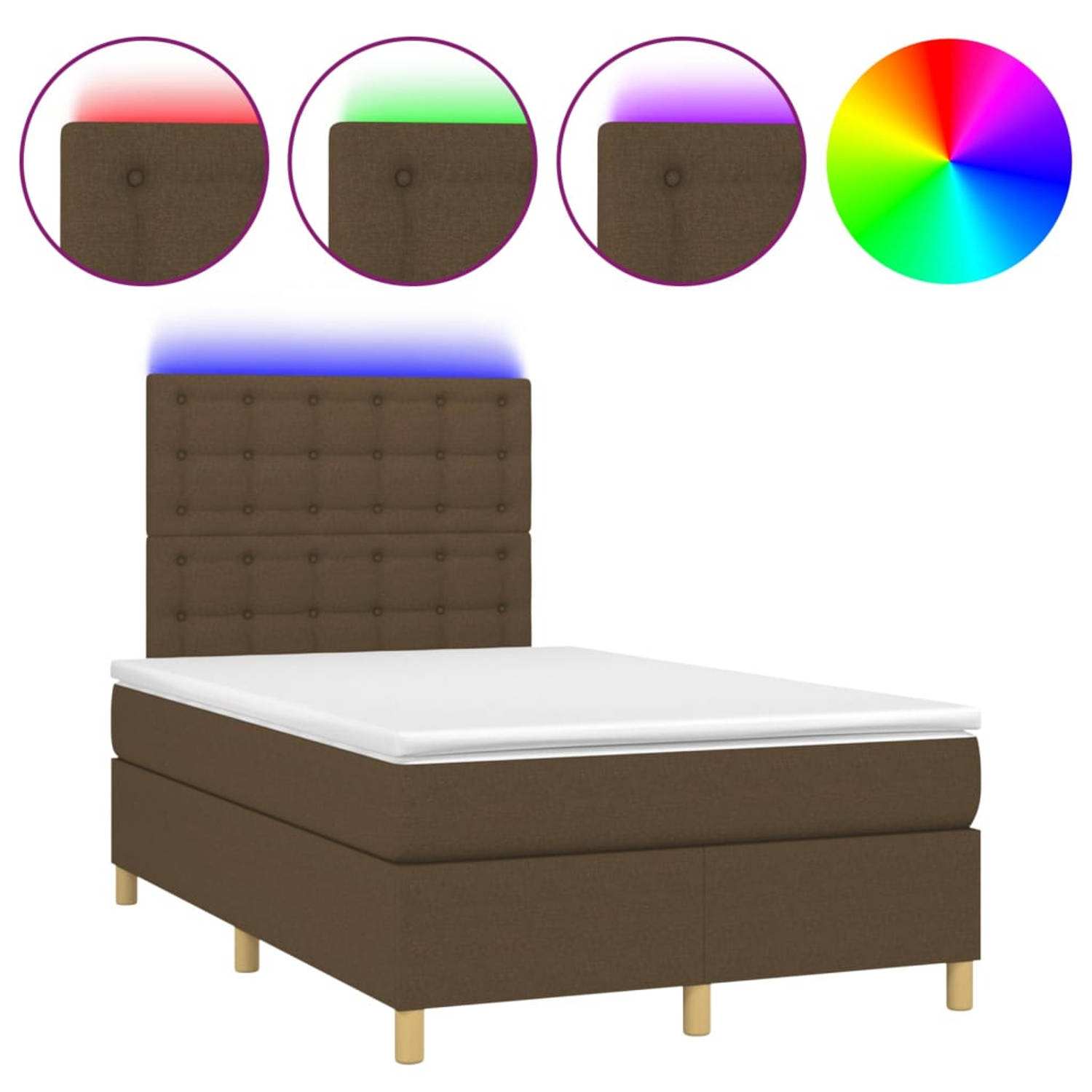 The Living Store Bed LED 203x120x118/128cm - Donkerbruin - Pocketvering matras - Huidvriendelijk topmatras