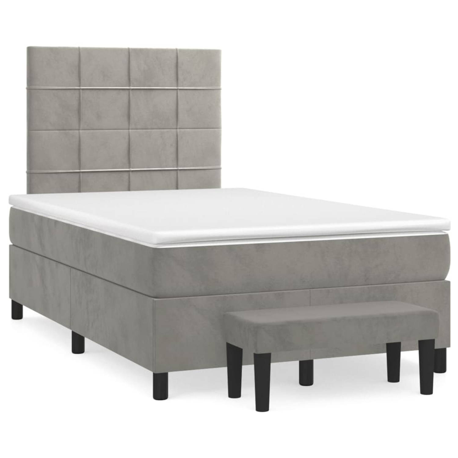 The Living Store Boxspring met matras fluweel lichtgrijs 120x200 cm - Bed