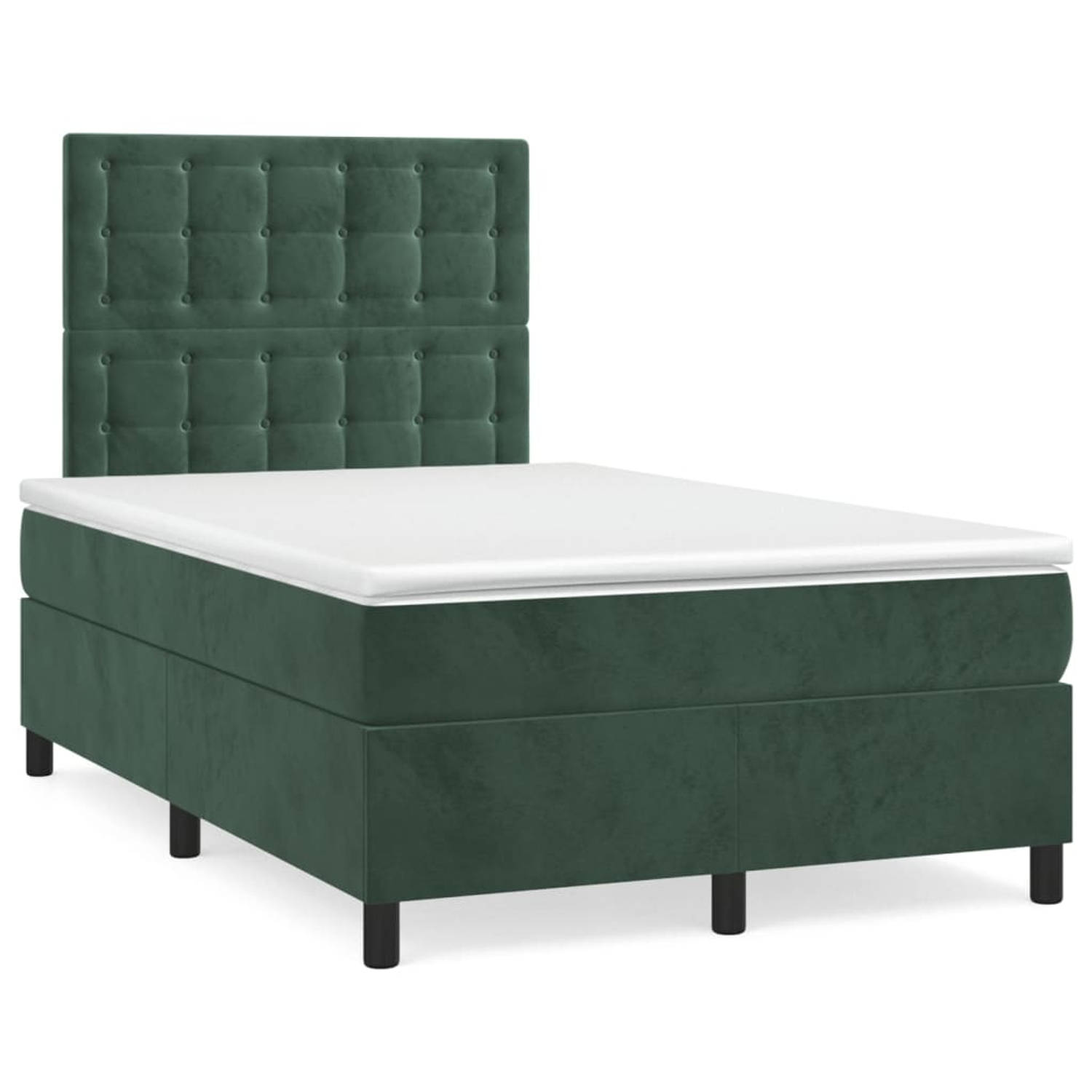 The Living Store Boxspringbed - Comfort - Bed - 203 x 120 x 118/128 cm - Donkergroen fluweel