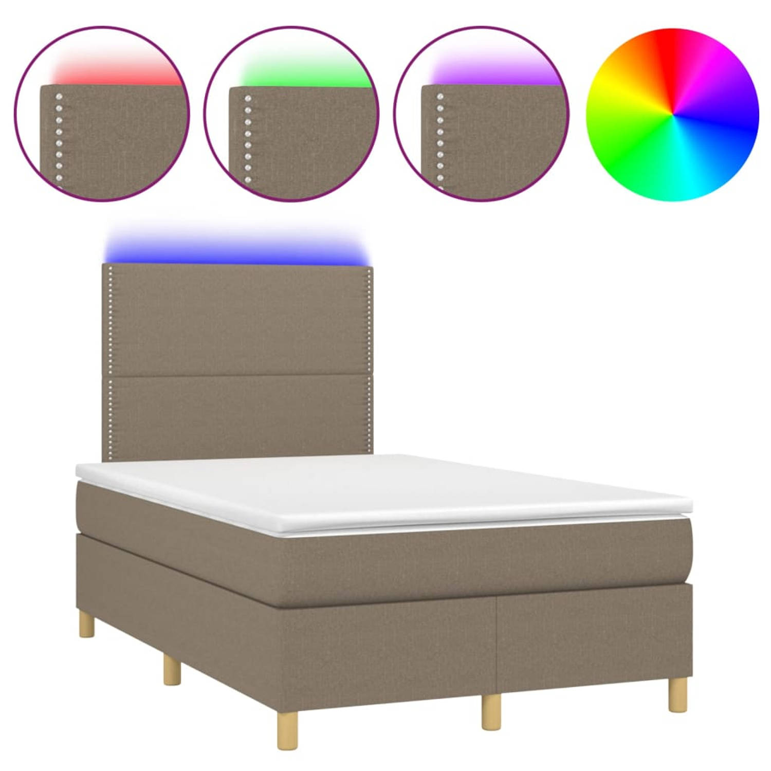The Living Store Boxspring Bed - Pocketvering - LED-verlichting - 120x200 cm - Taupe