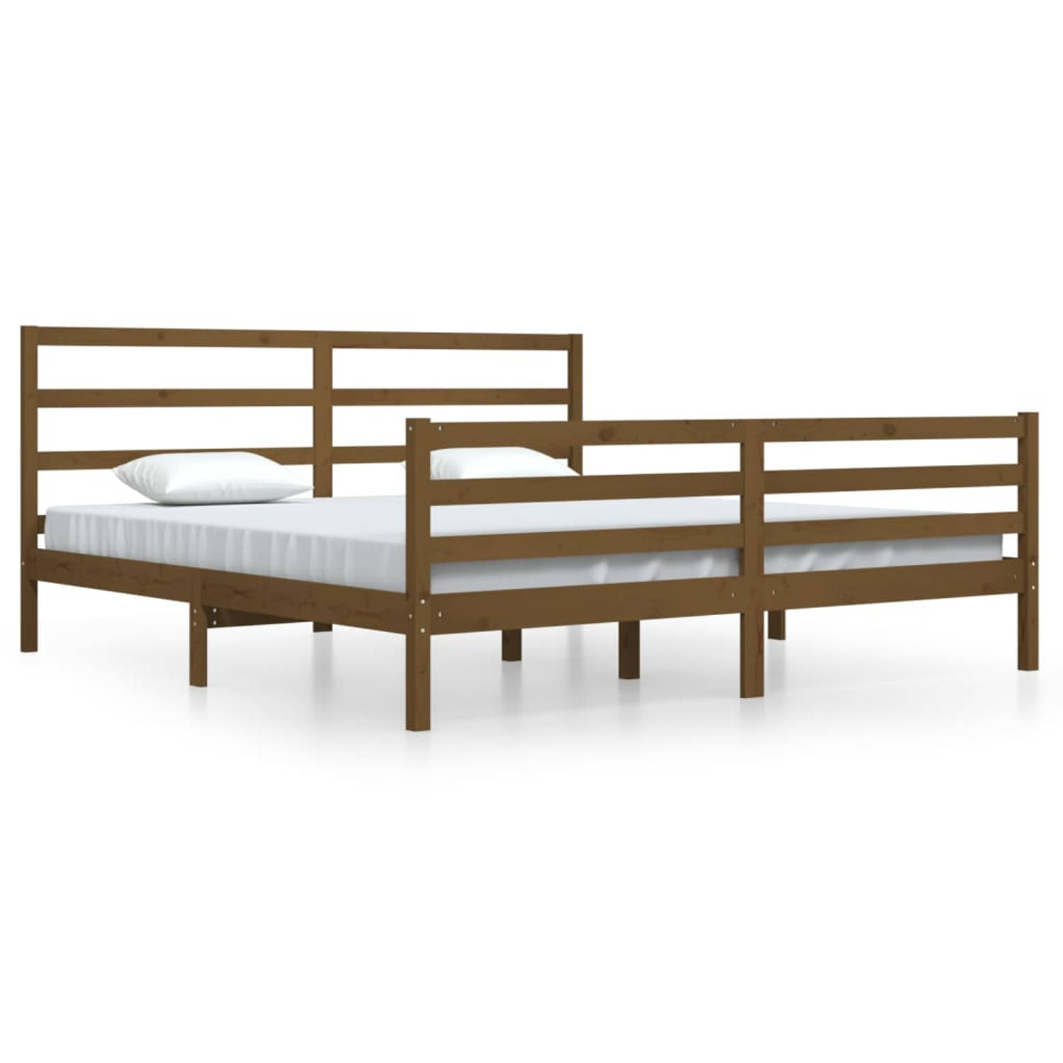 The Living Store Bedframe massief grenenhout honingbruin 200x200 cm - Bedframe - Bedframes - Bed - Bedbodem - Ledikant - Bed Frame - Massief Houten Bedframe - Slaapmeubel - Bedden