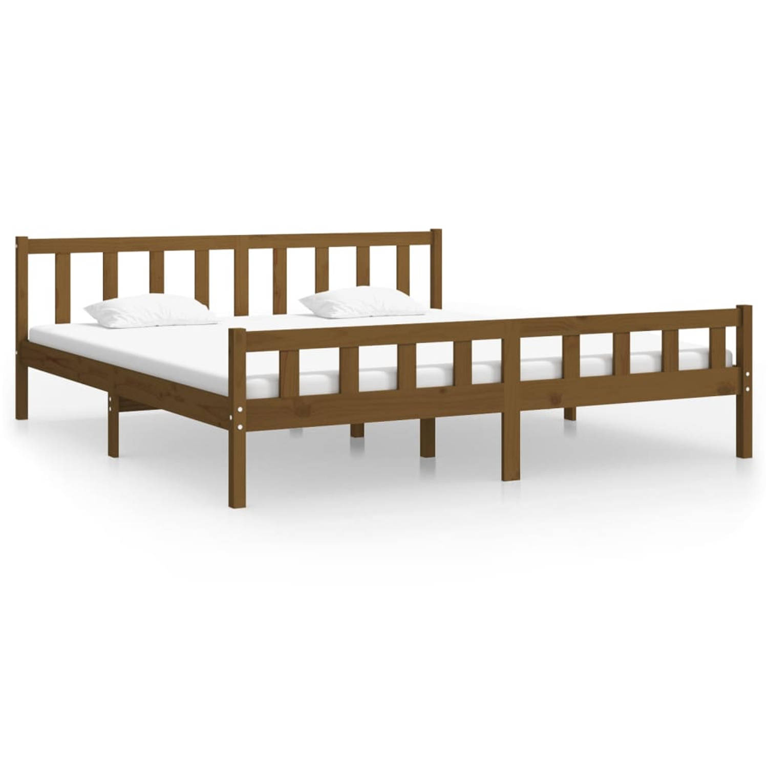 The Living Store Bedframe massief hout honingbruin 200x200 cm - Bedframe - Bedframes - Tweepersoonsbed - Bed - Bedombouw - Dubbel Bed - Frame - Bed Frame - Ledikant - Houten Bedfra