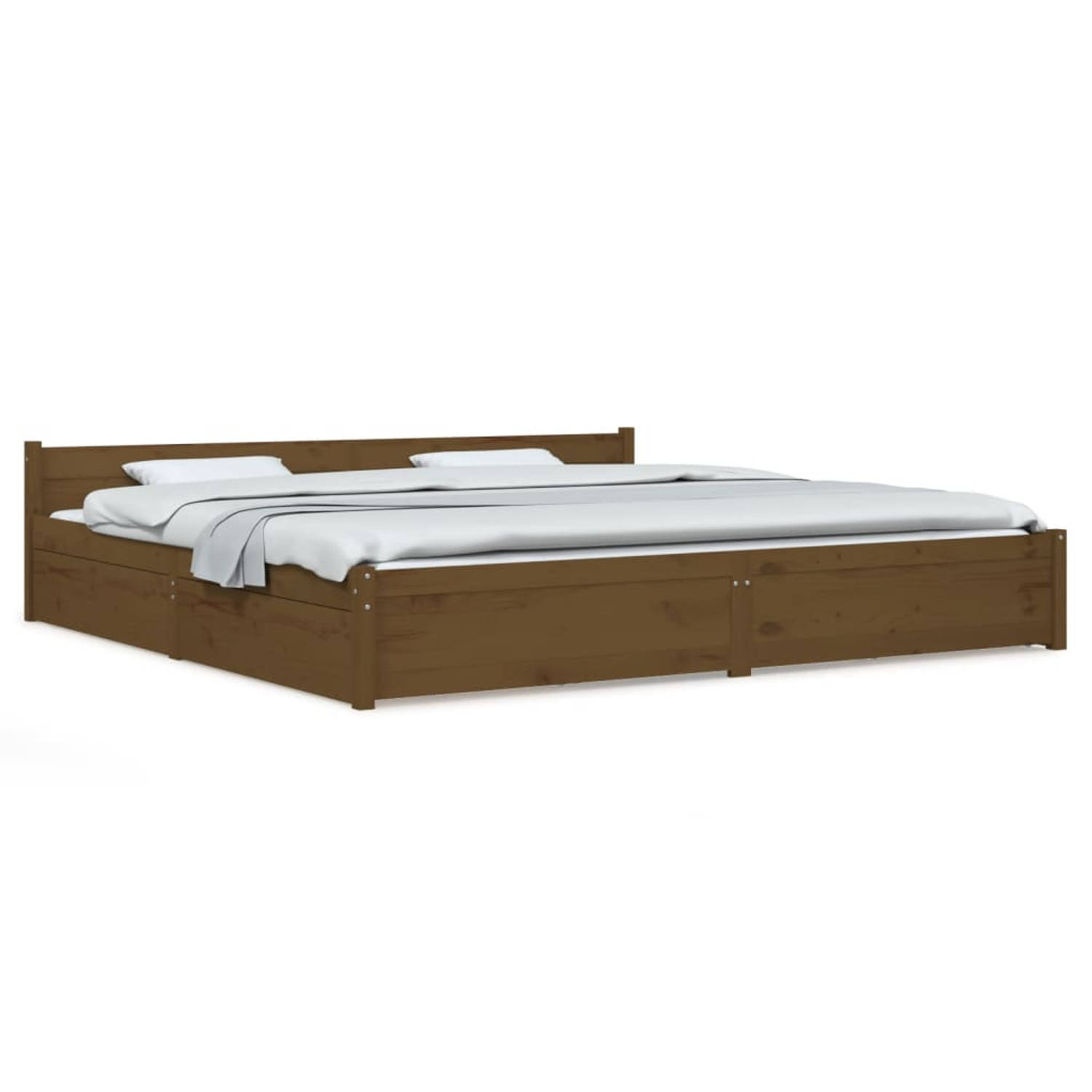 The Living Store Bedframe met lades honingbruin 200x200 cm - Bedframe - Bedframes - Bed - Bedbodem - Ledikant - Bed Frame - Massief Houten Bedframe - Slaapmeubel - Tweepersoonsbed