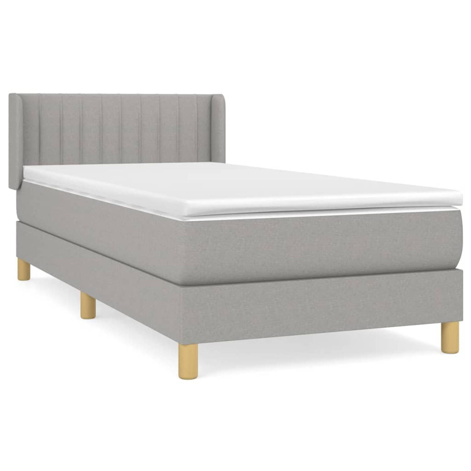 The Living Store Boxspring Bed - Comfort - Bed 193x93x78/88 cm - Lichtgrijs - Pocketvering matras - Middelharde ondersteuning - Huidvriendelijk topmatras