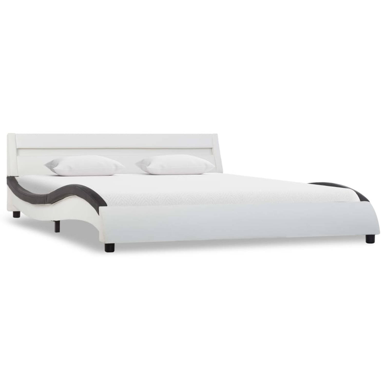 The Living Store Bedframe met LED kunstleer wit en zwart 160x200 cm - Bed