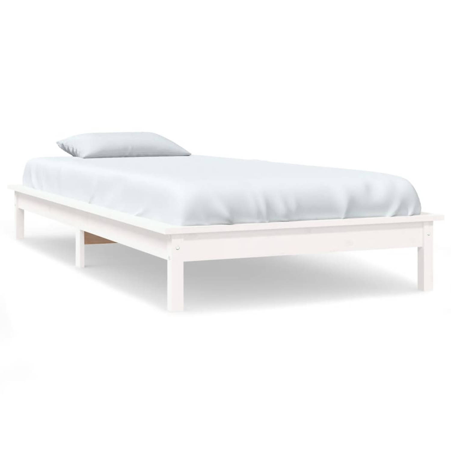 The Living Store Bedframe massief grenenhout wit 100x200 cm - Bedframe - Bedframes - Bed - Bedbodem - Ledikant - Bed Frame - Massief Houten Bedframe - Slaapmeubel - Eenpersoonsbed