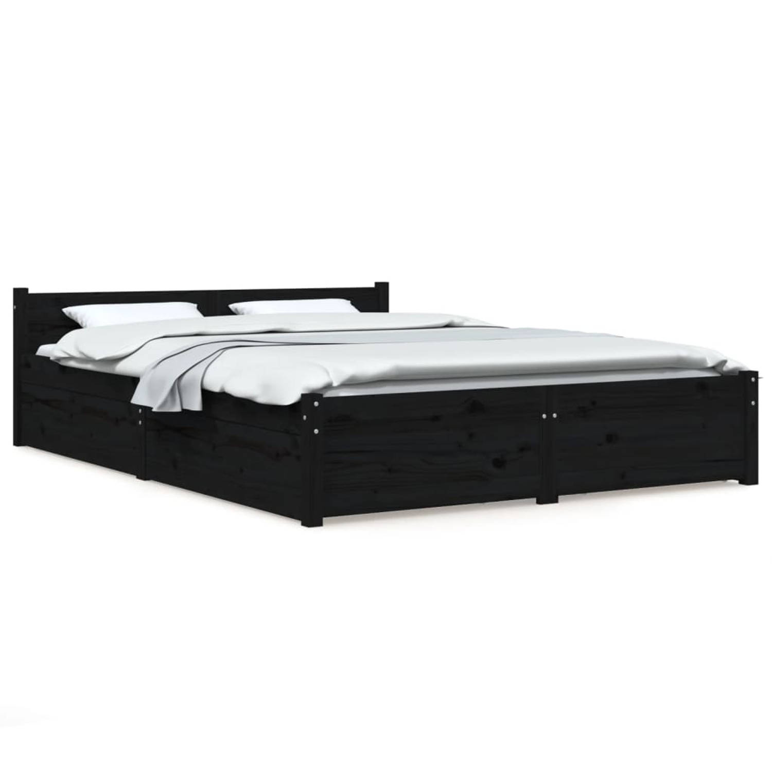 The Living Store Bedframe met lades zwart 160x200 cm - Bedframe - Bedframes - Bed - Bedbodem - Ledikant - Bed Frame - Massief Houten Bedframe - Slaapmeubel - Tweepersoonsbed - Bedd